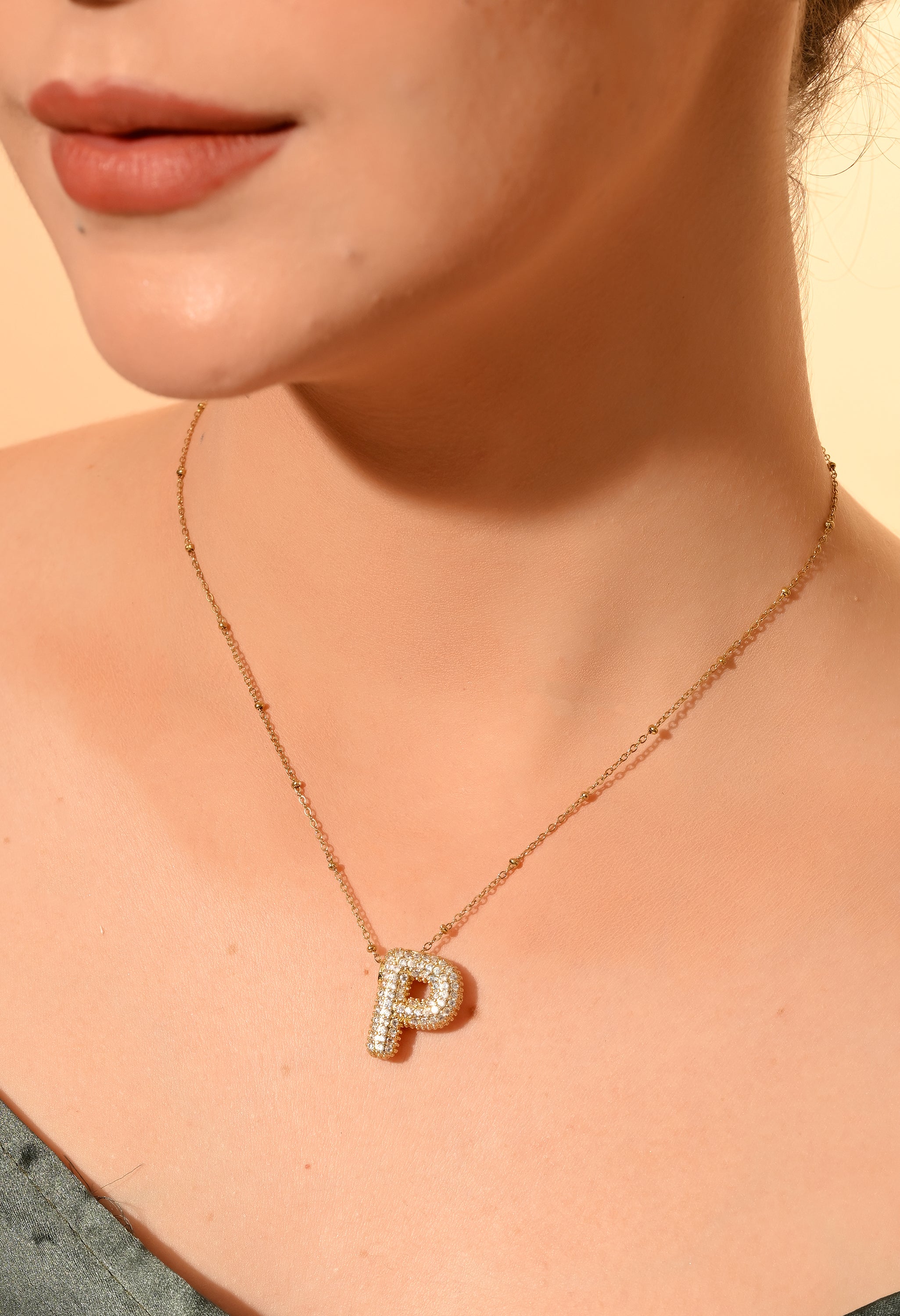 Golden Alphabet (P) Pendant Necklace