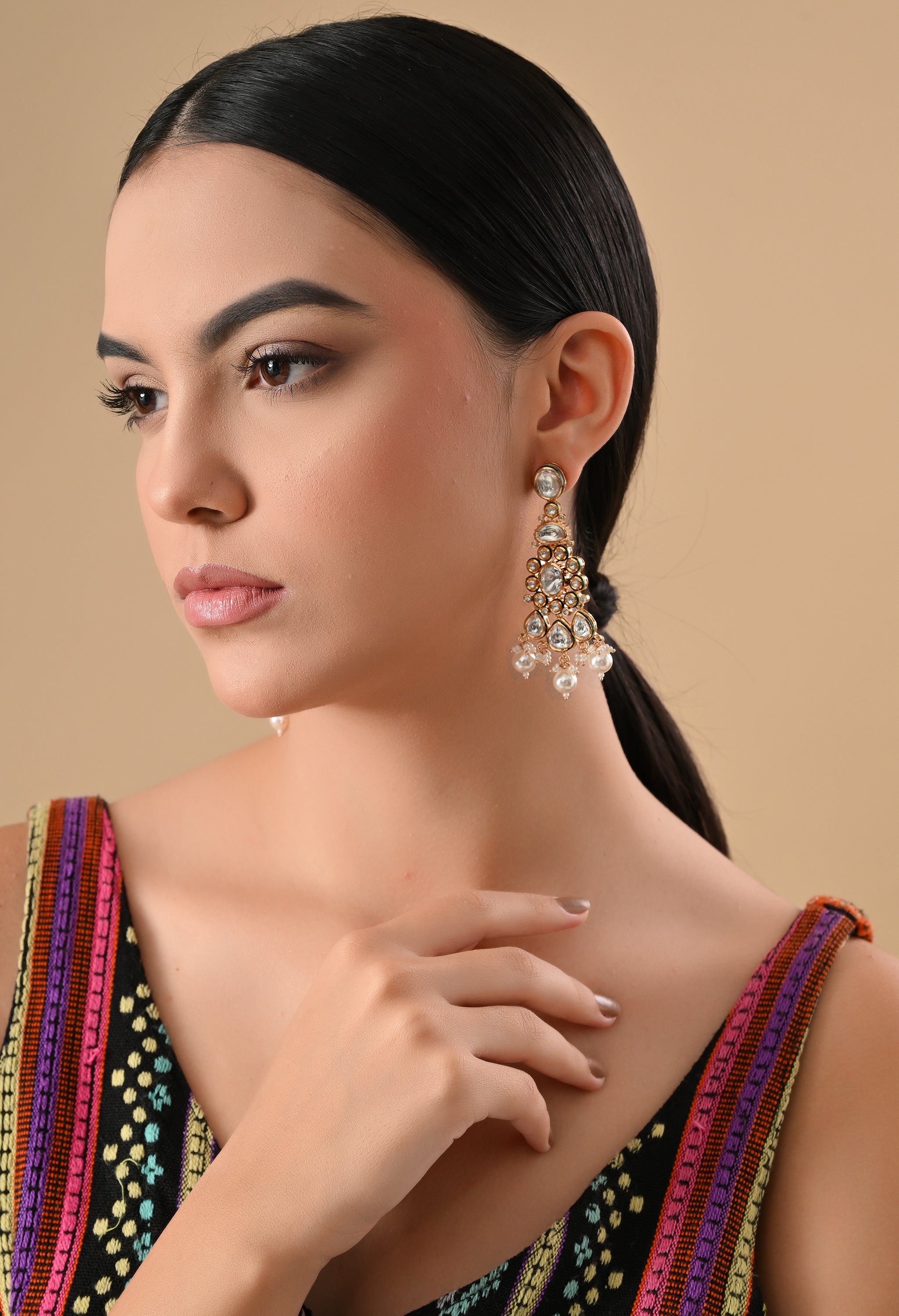 Radiant Pearl Drop Kundan Earrings