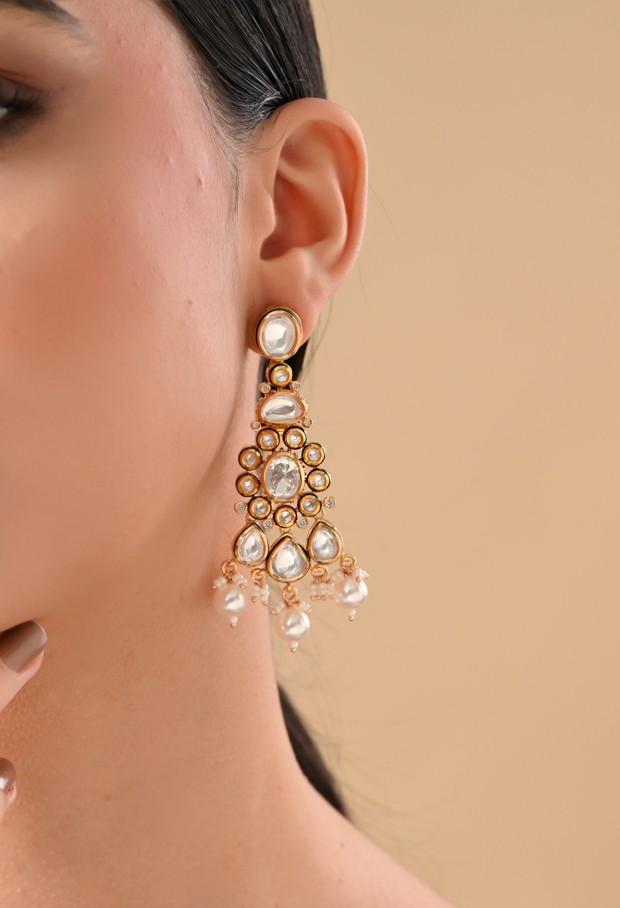 Radiant Pearl Drop Kundan Earrings