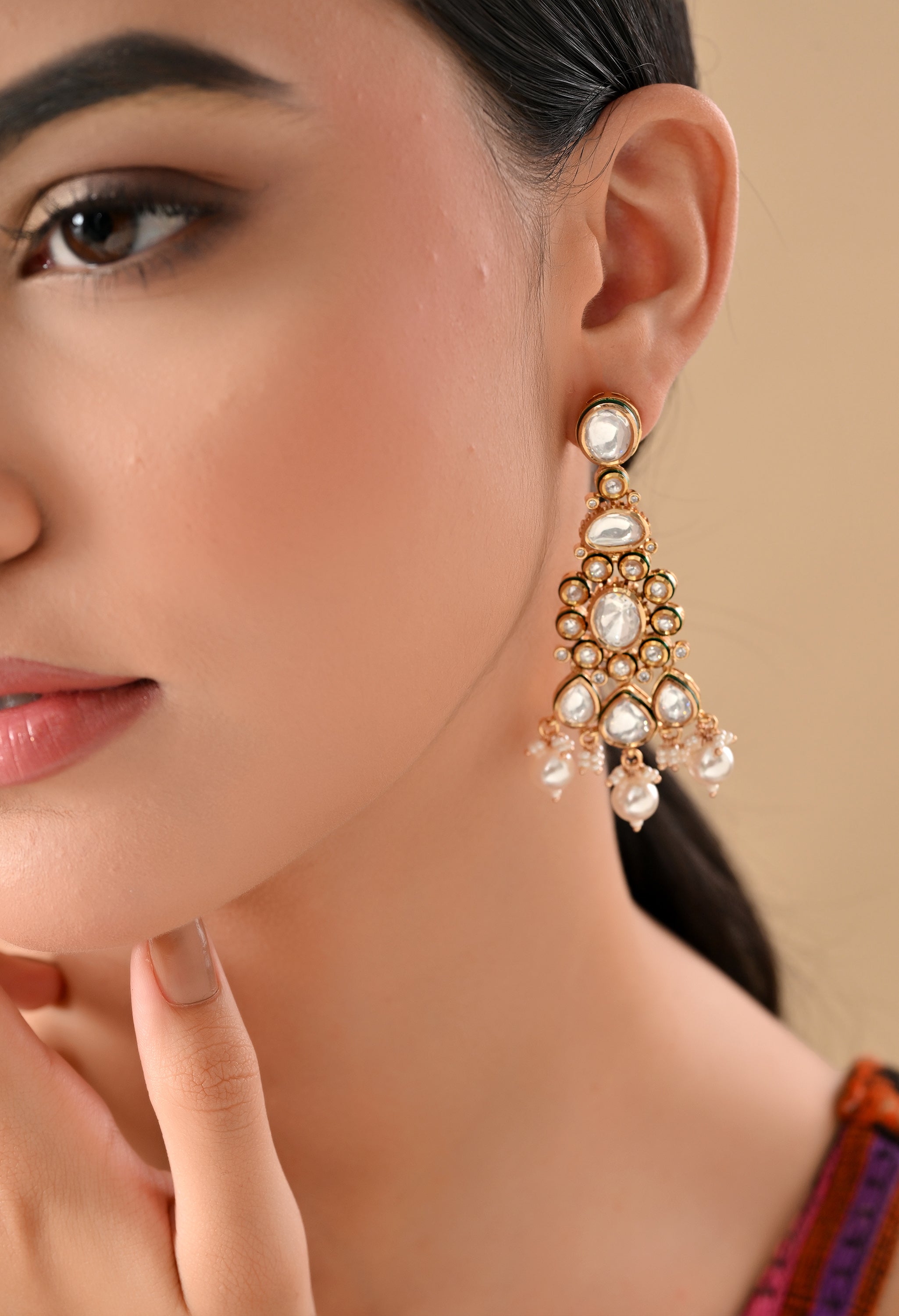 Radiant Pearl Drop Kundan Earrings