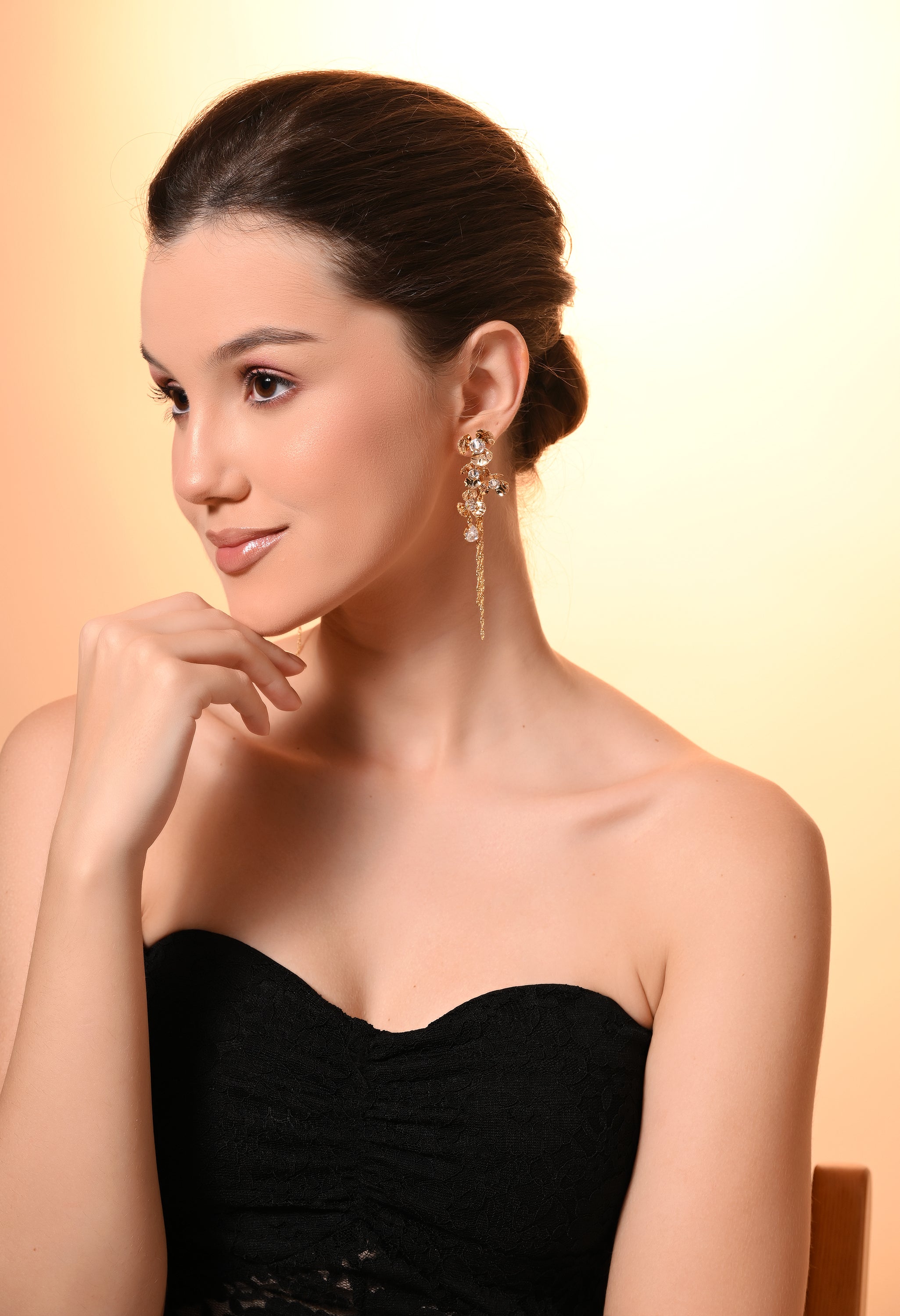 Golden Crystal Cascade Earrings