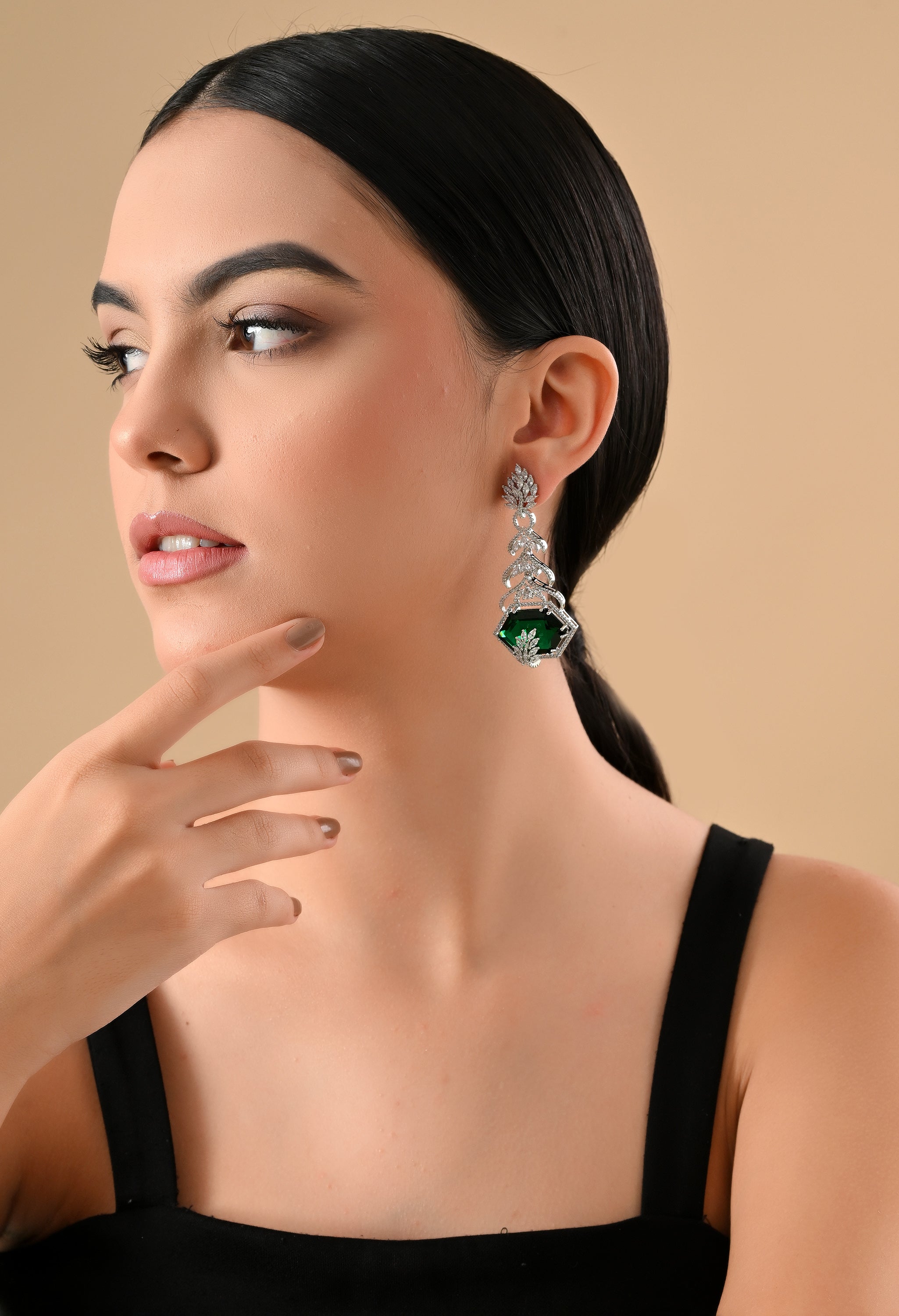 Sparkling Green Crystal Drop Earrings