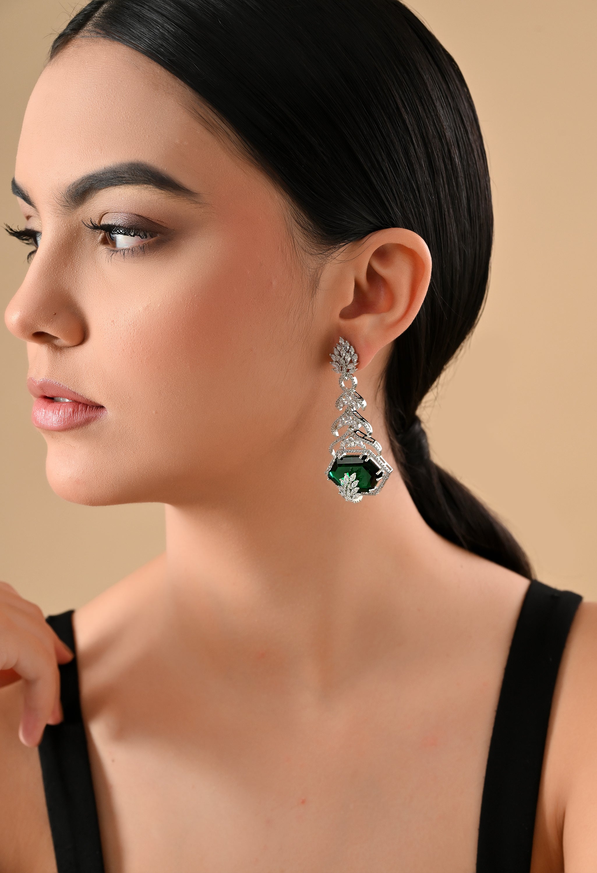Sparkling Green Crystal Drop Earrings