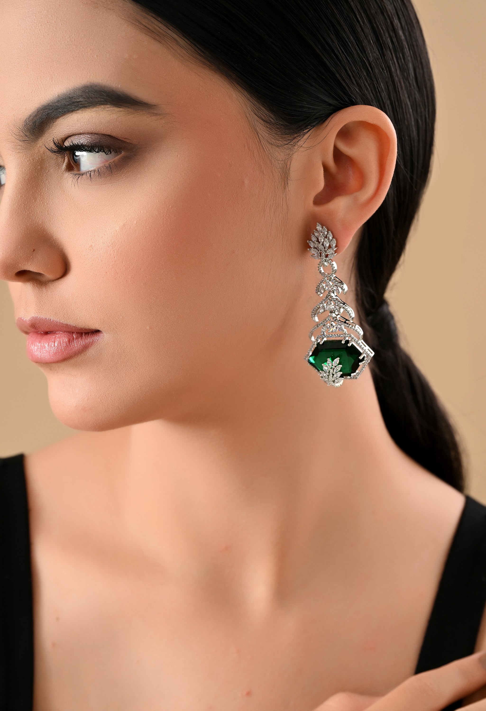 Sparkling Green Crystal Drop Earrings