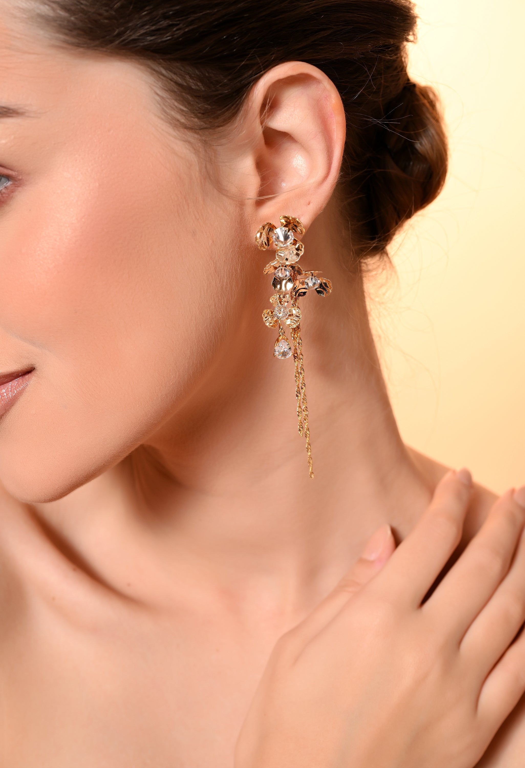 Golden Crystal Cascade Earrings