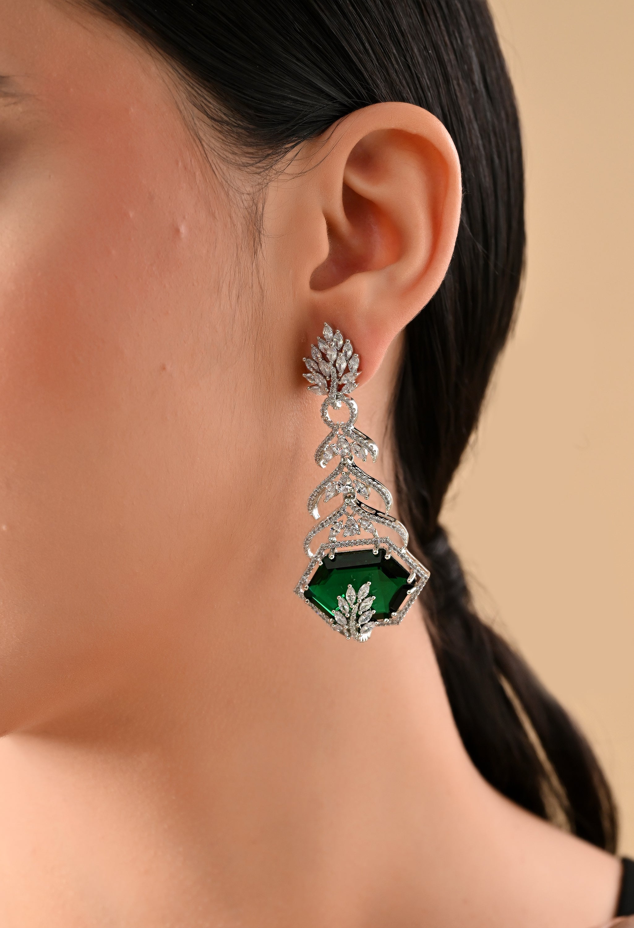 Sparkling Green Crystal Drop Earrings