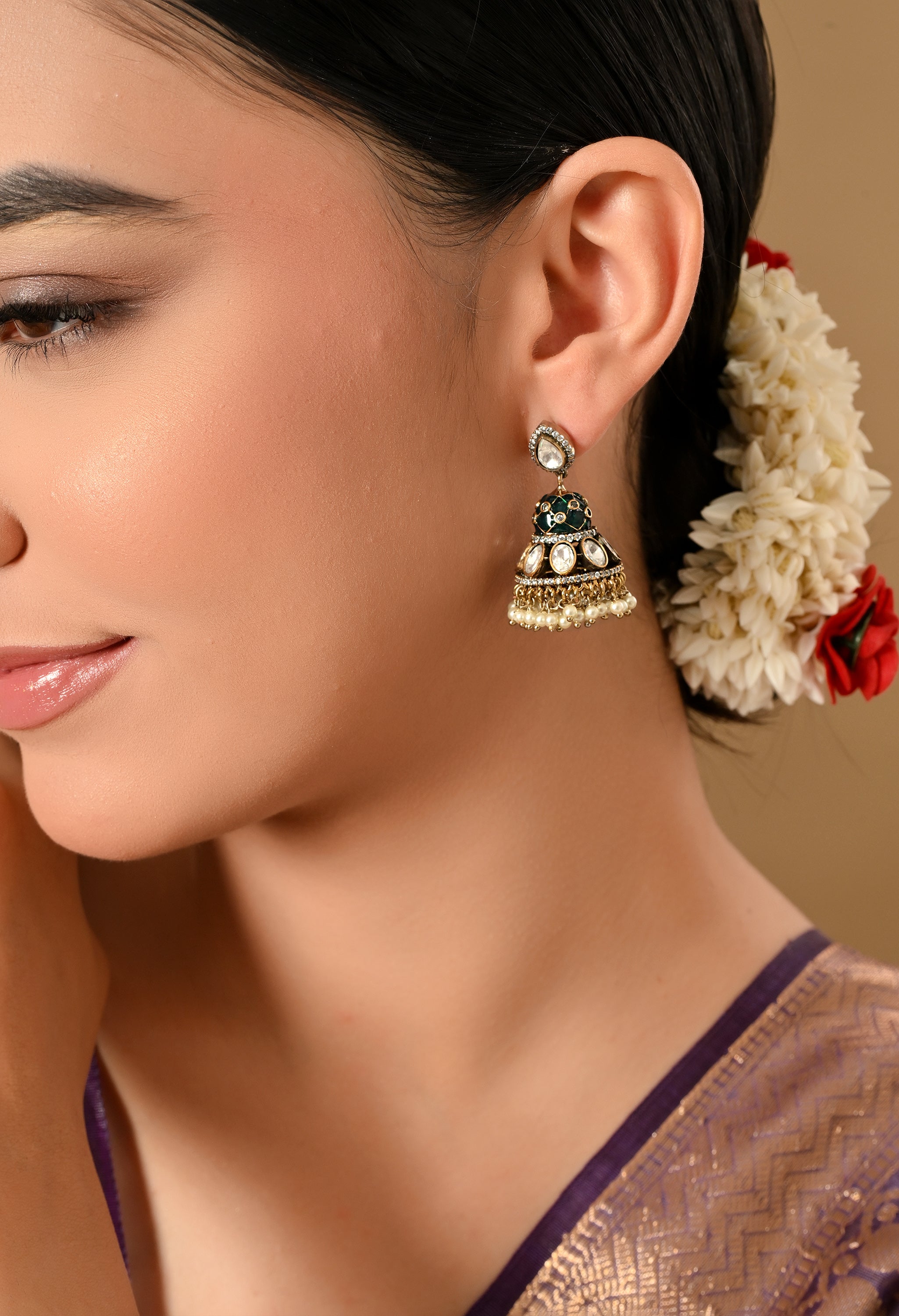 Elegant Royal Green Jhumka Earrings