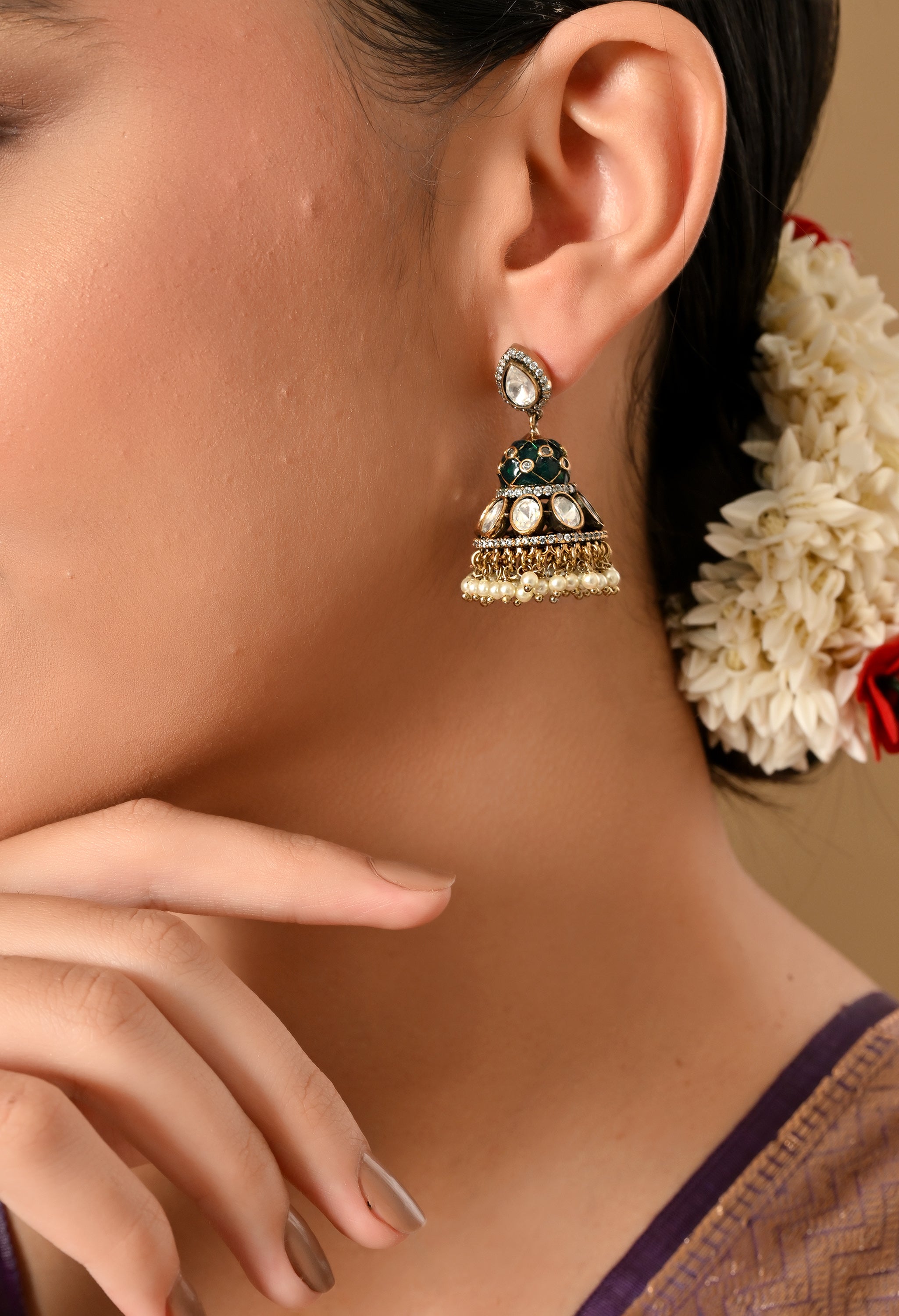 Elegant Royal Green Jhumka Earrings