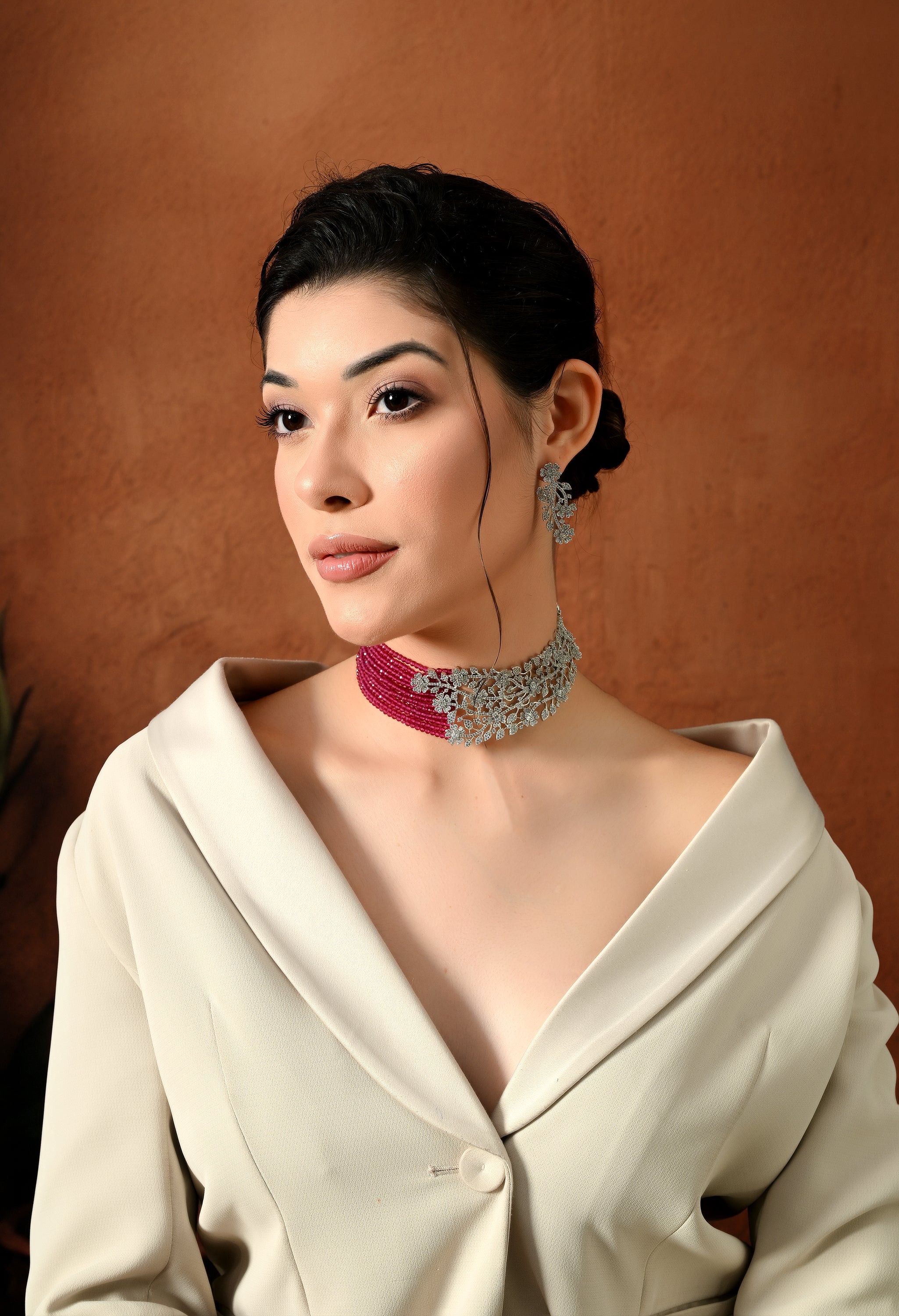 Elegant Ruby Floral Choker Set