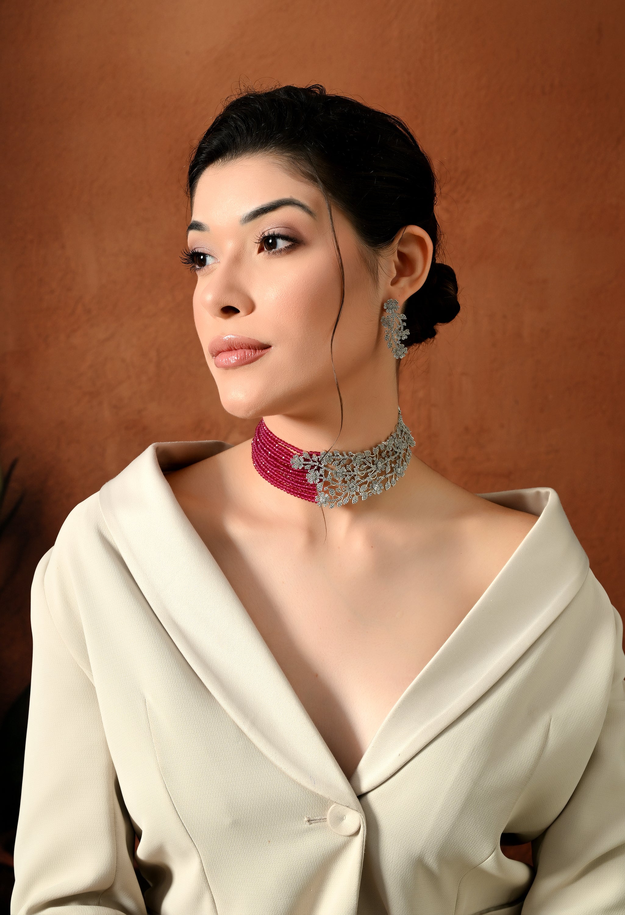 Elegant Ruby Floral Choker Set