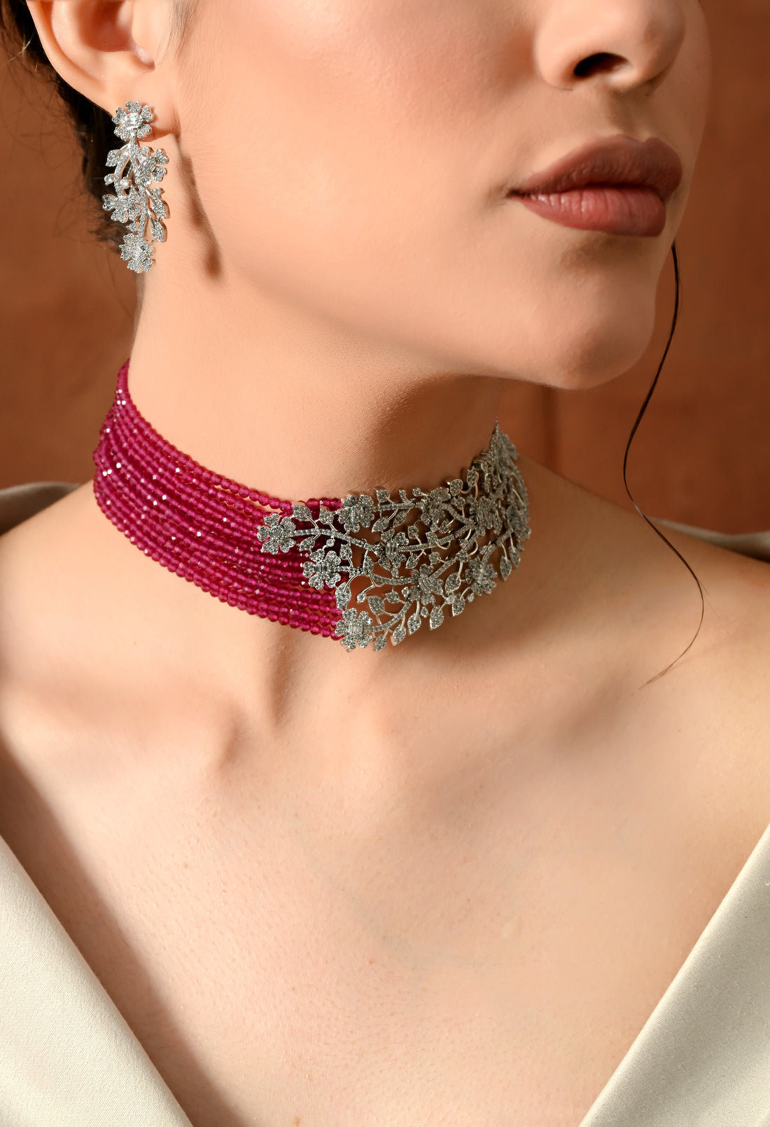 Elegant Ruby Floral Choker Set