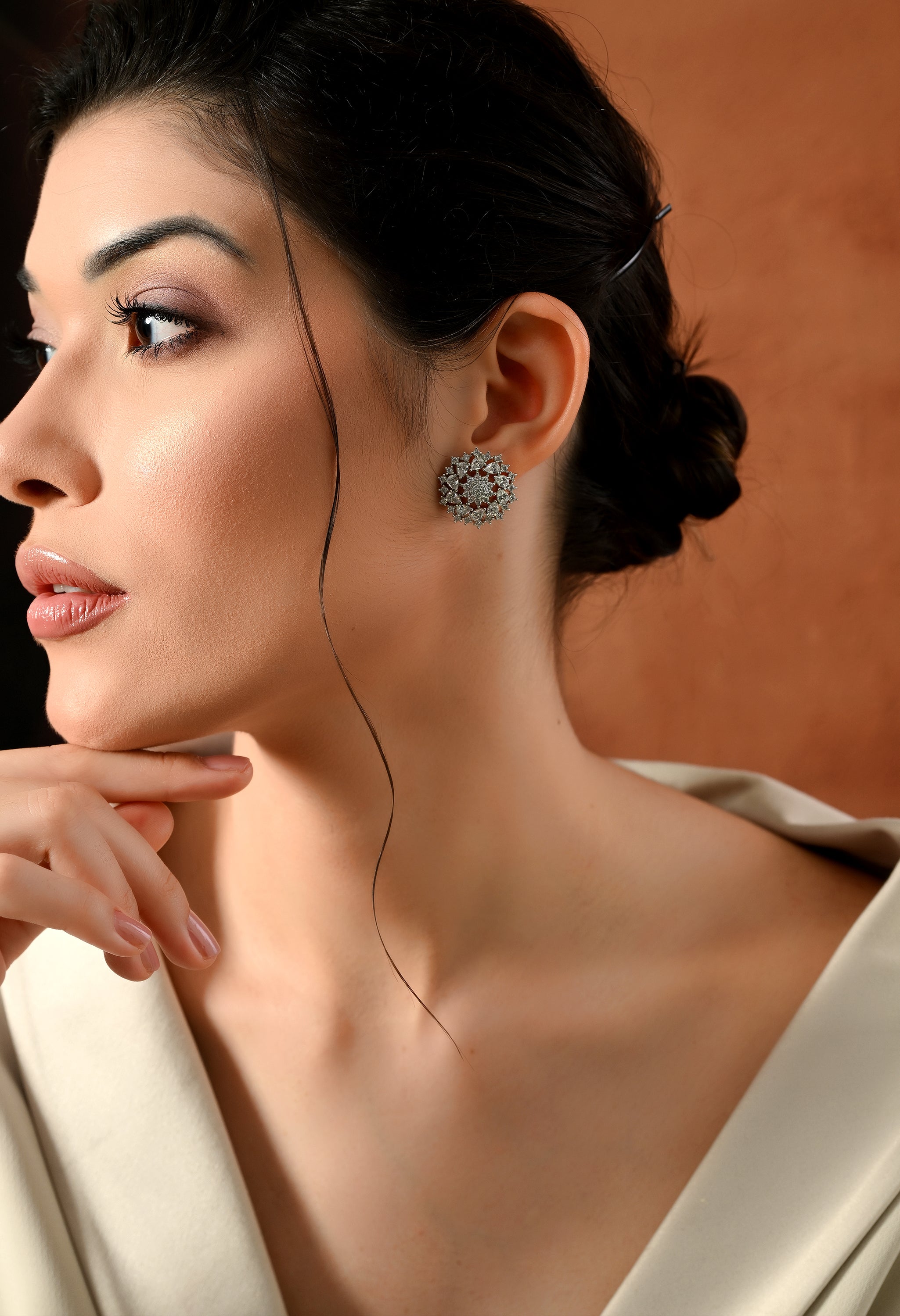 Shimmering Bloom Silver Stud Earrings