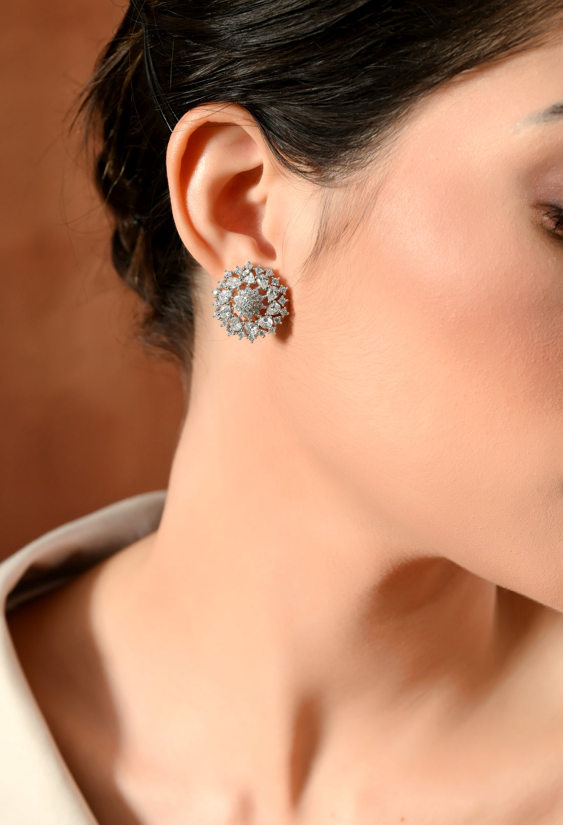 Shimmering Bloom Silver Stud Earrings