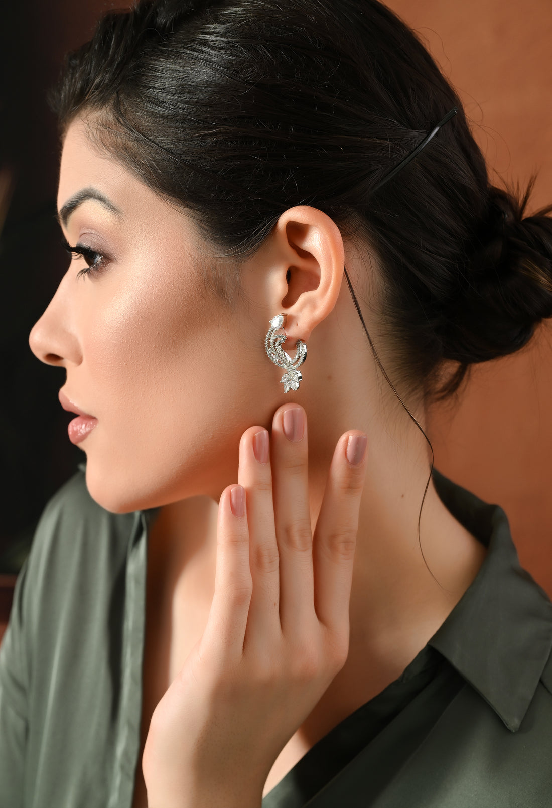 Shining Silver Peacock Studs