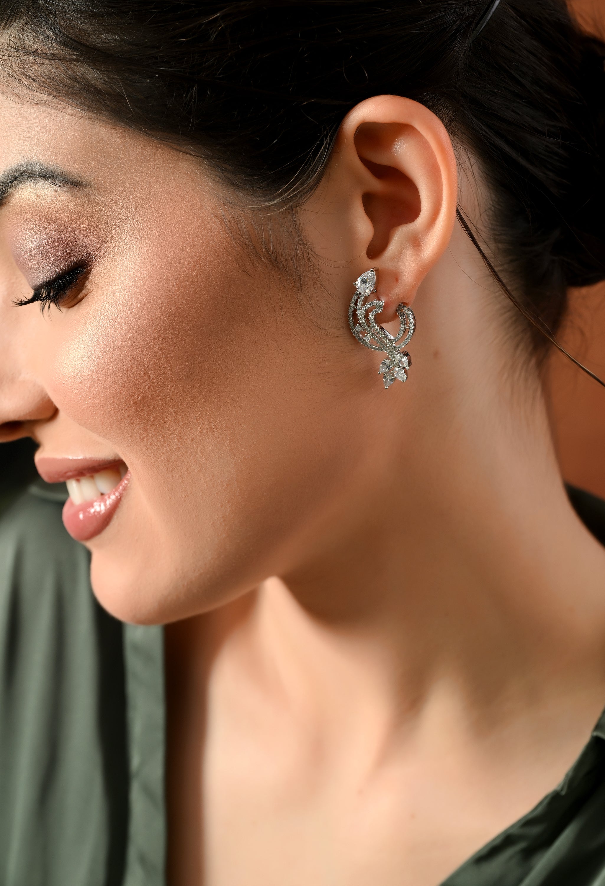 Shining Silver Peacock Studs
