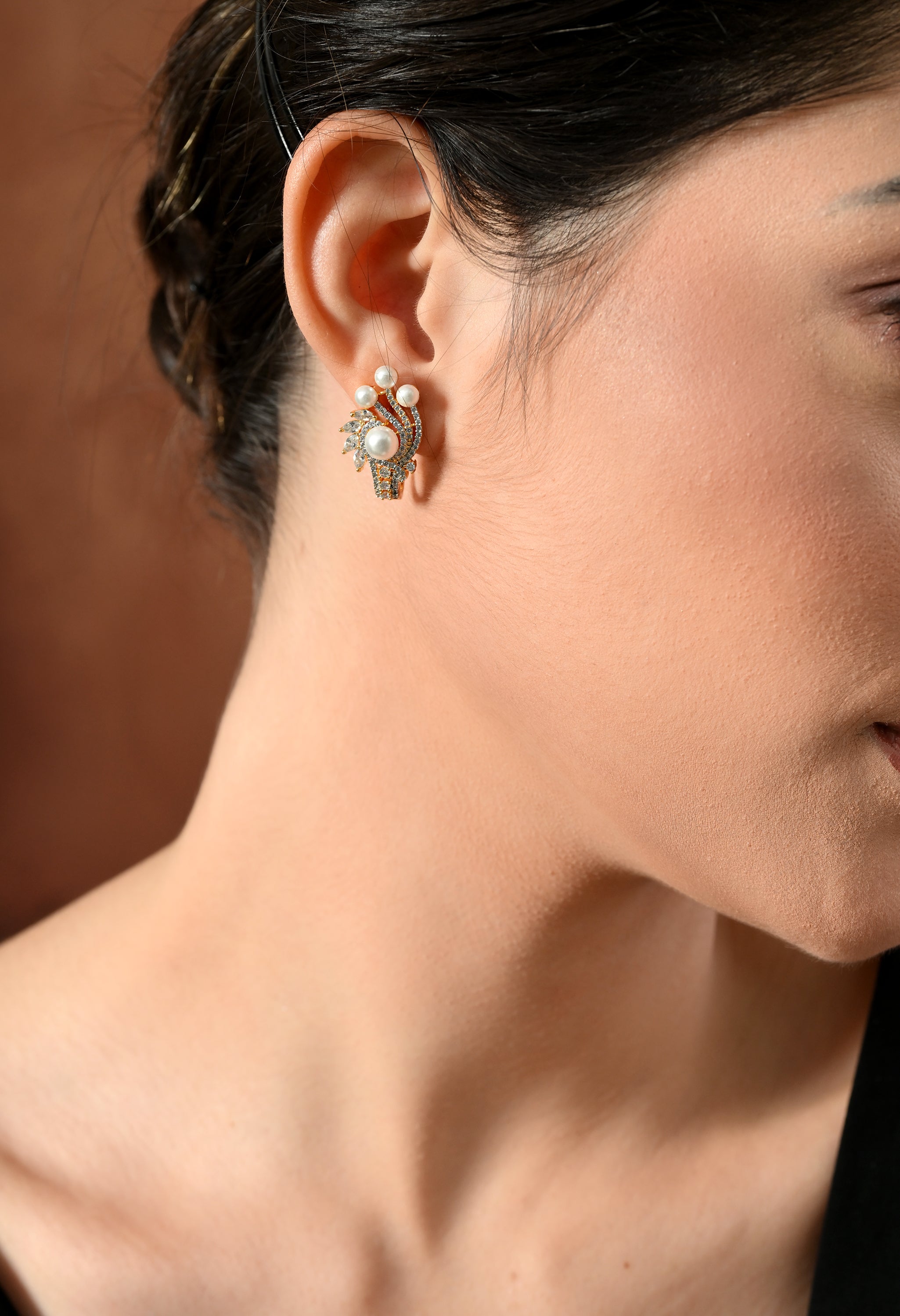 Golden Pearl Cluster Earrings
