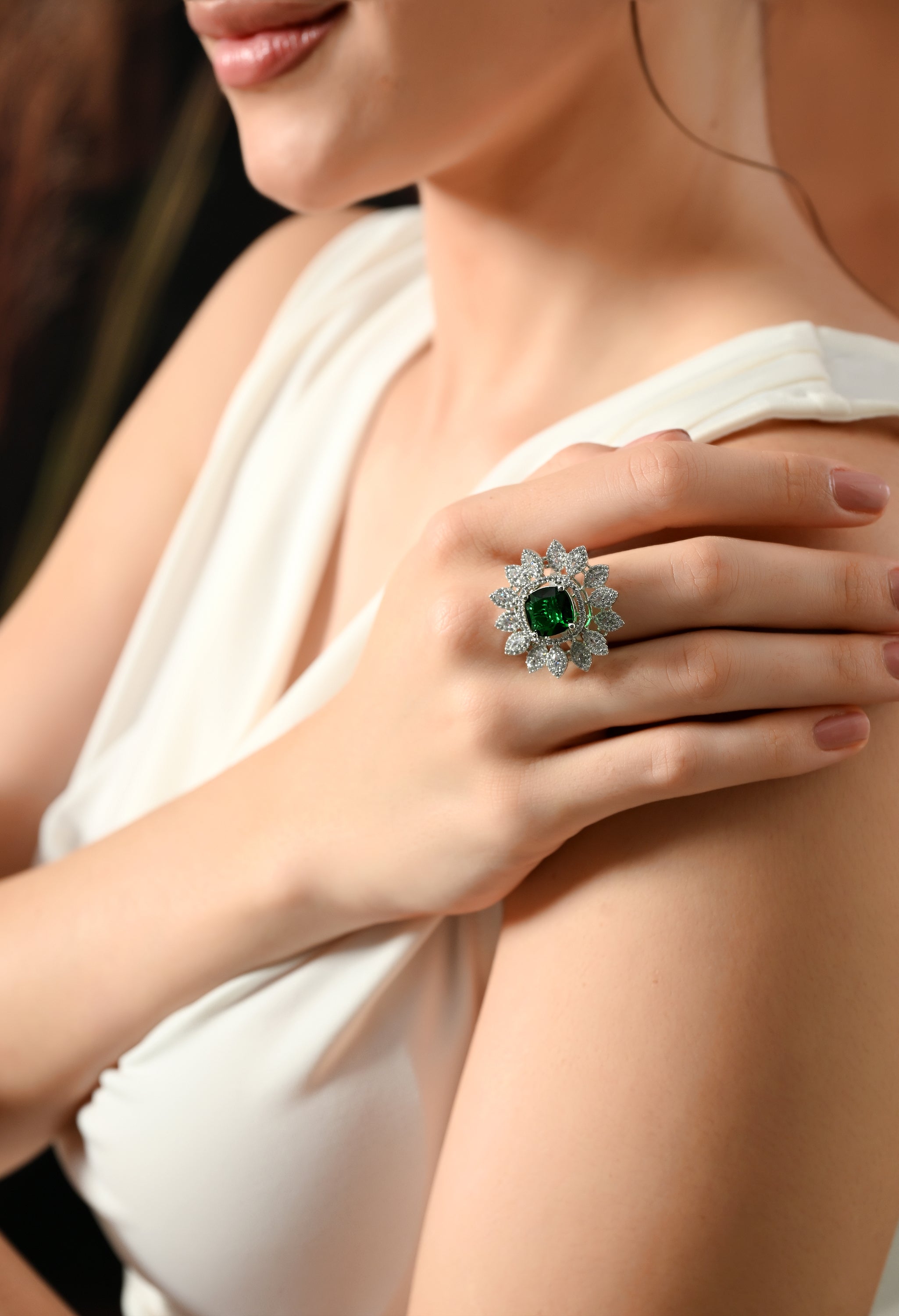 Emerald Radiance Blossom Ring