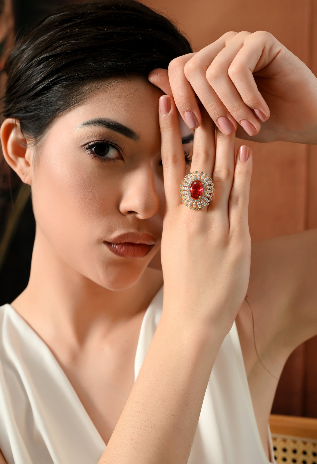 Royal Crimson Elegance Halo Ring