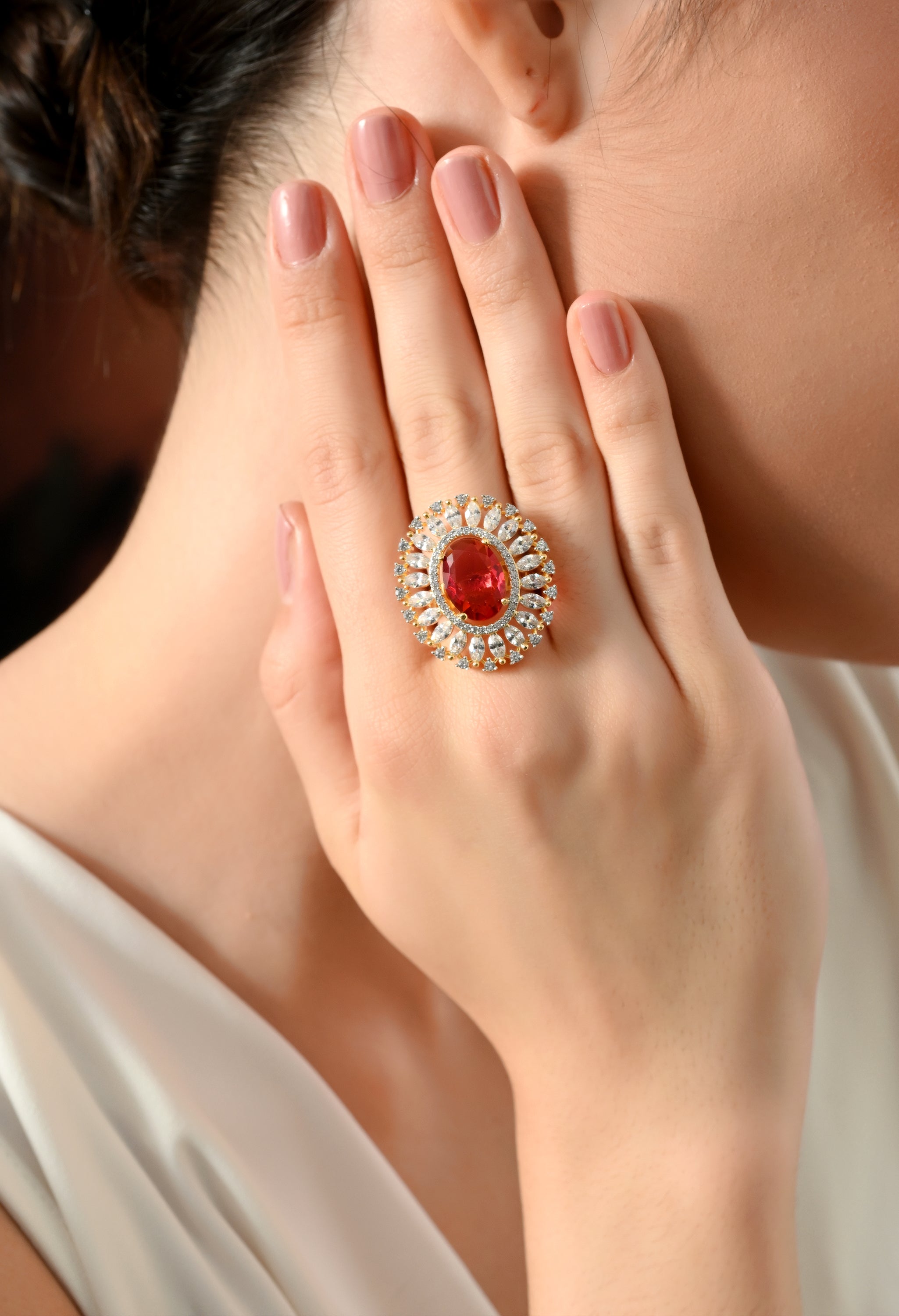 Royal Crimson Elegance Halo Ring