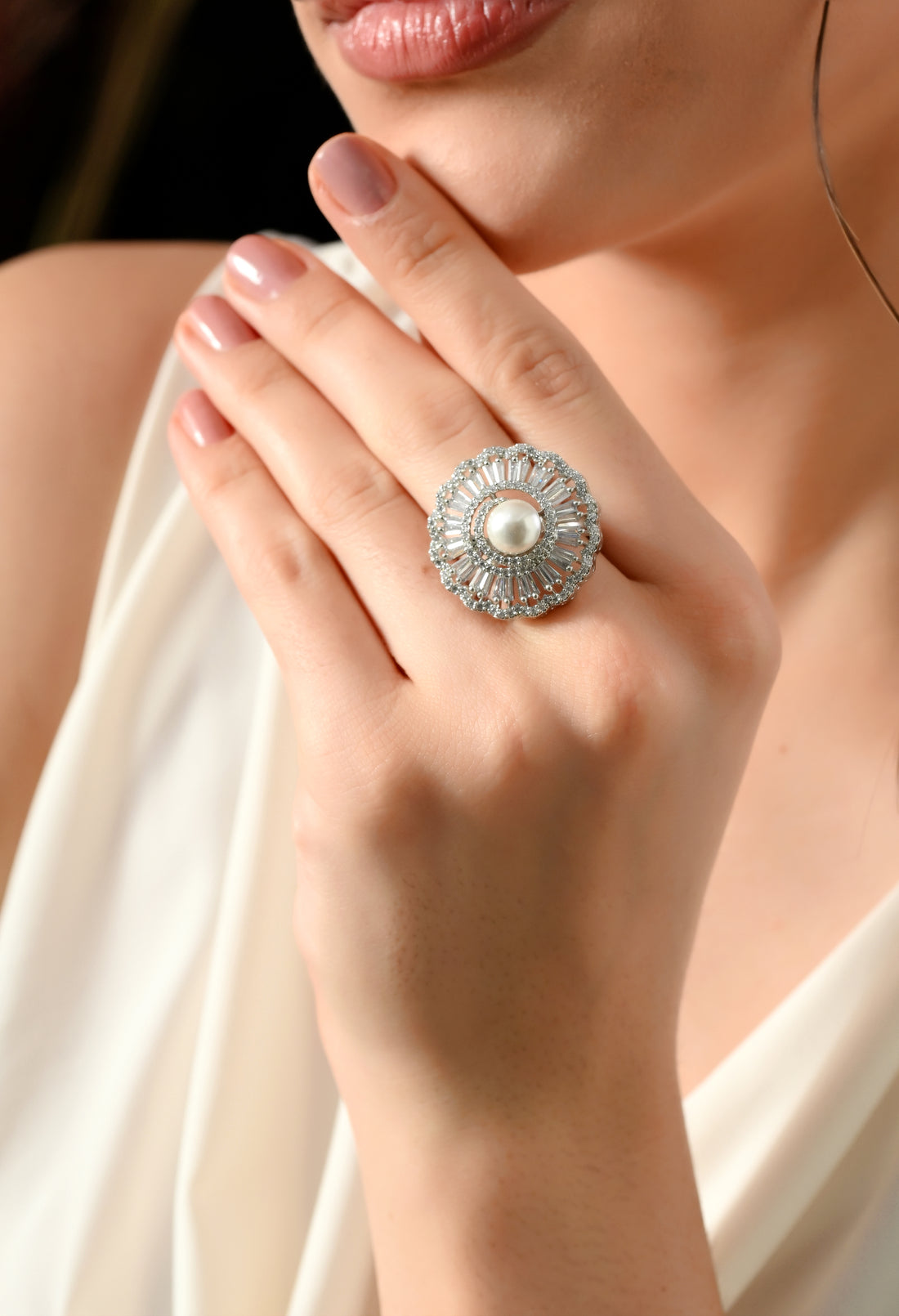 Graceful Pearl Radiance Halo Ring