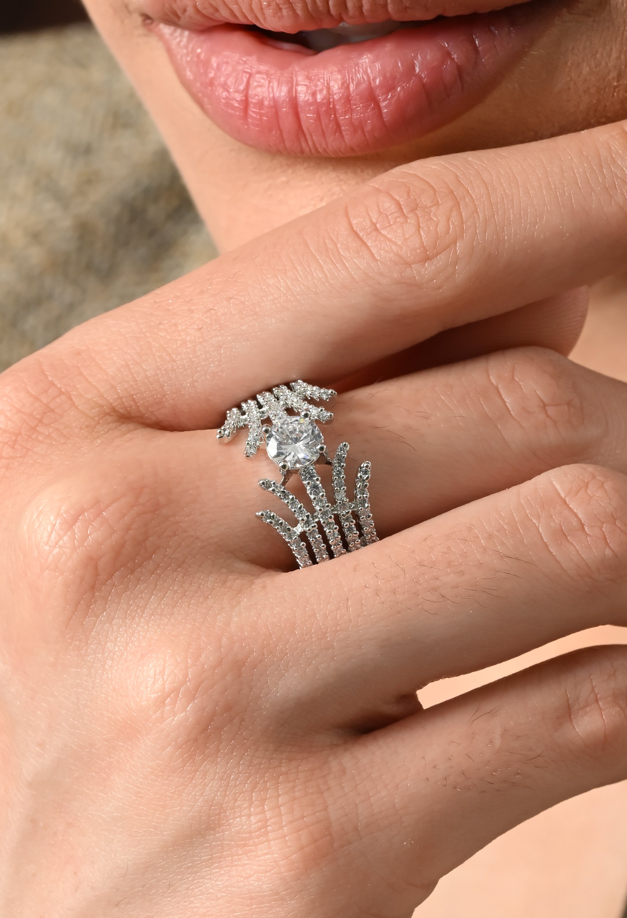 Sparkling Silver Leaf Wrap Ring