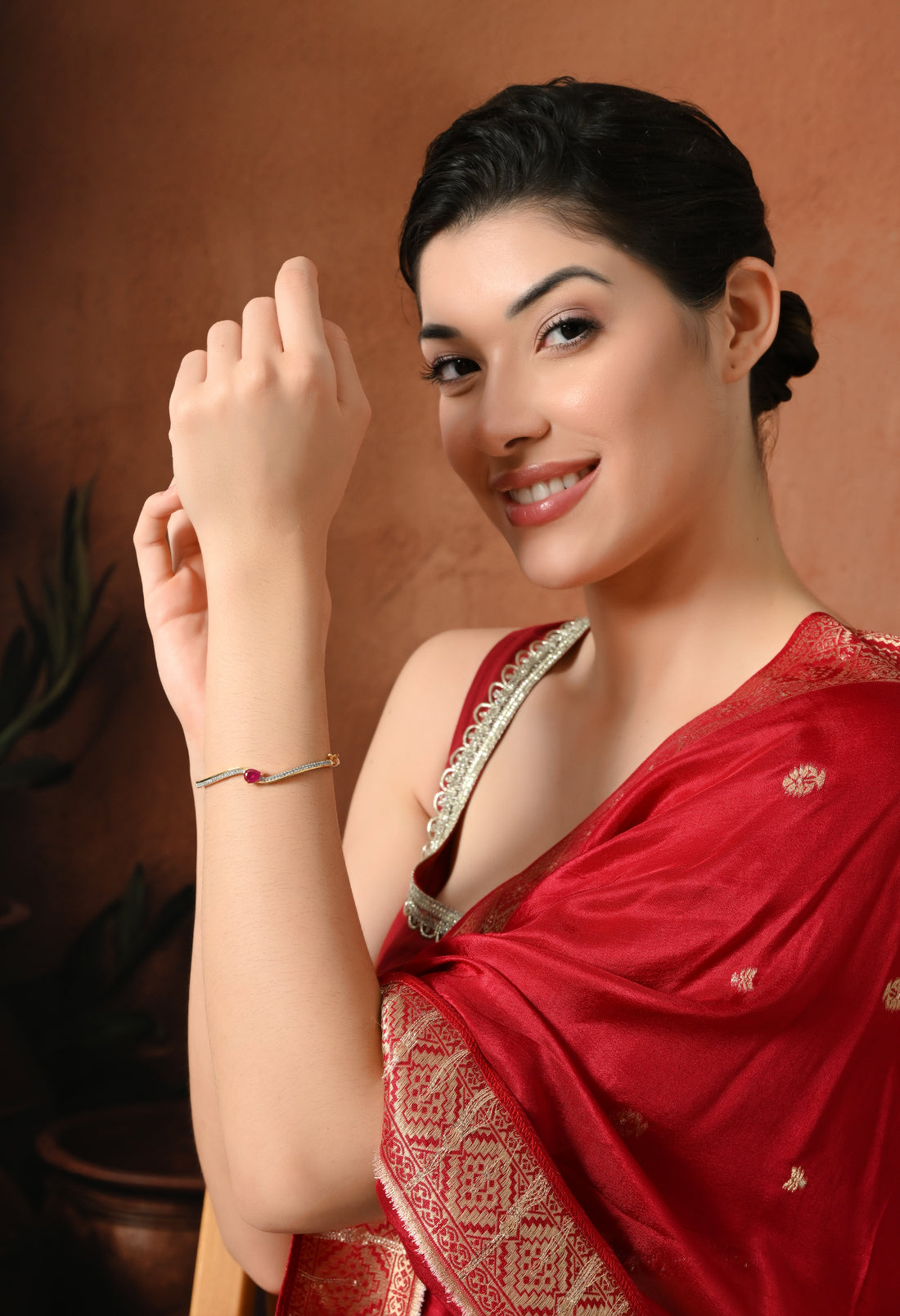 Elegant Ruby Sparkle Twist Bangle