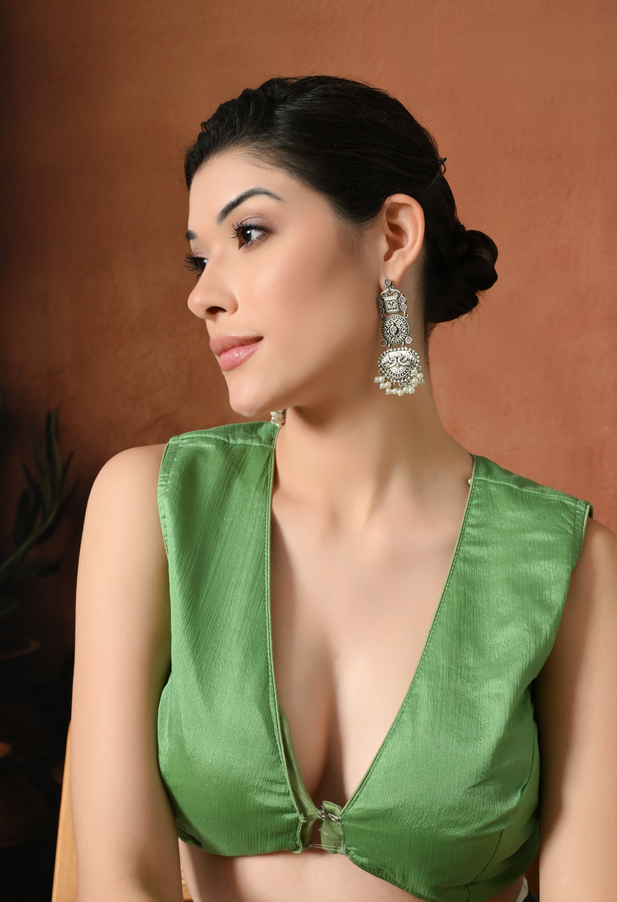 Elegant Pearled Silver Charm Earrings