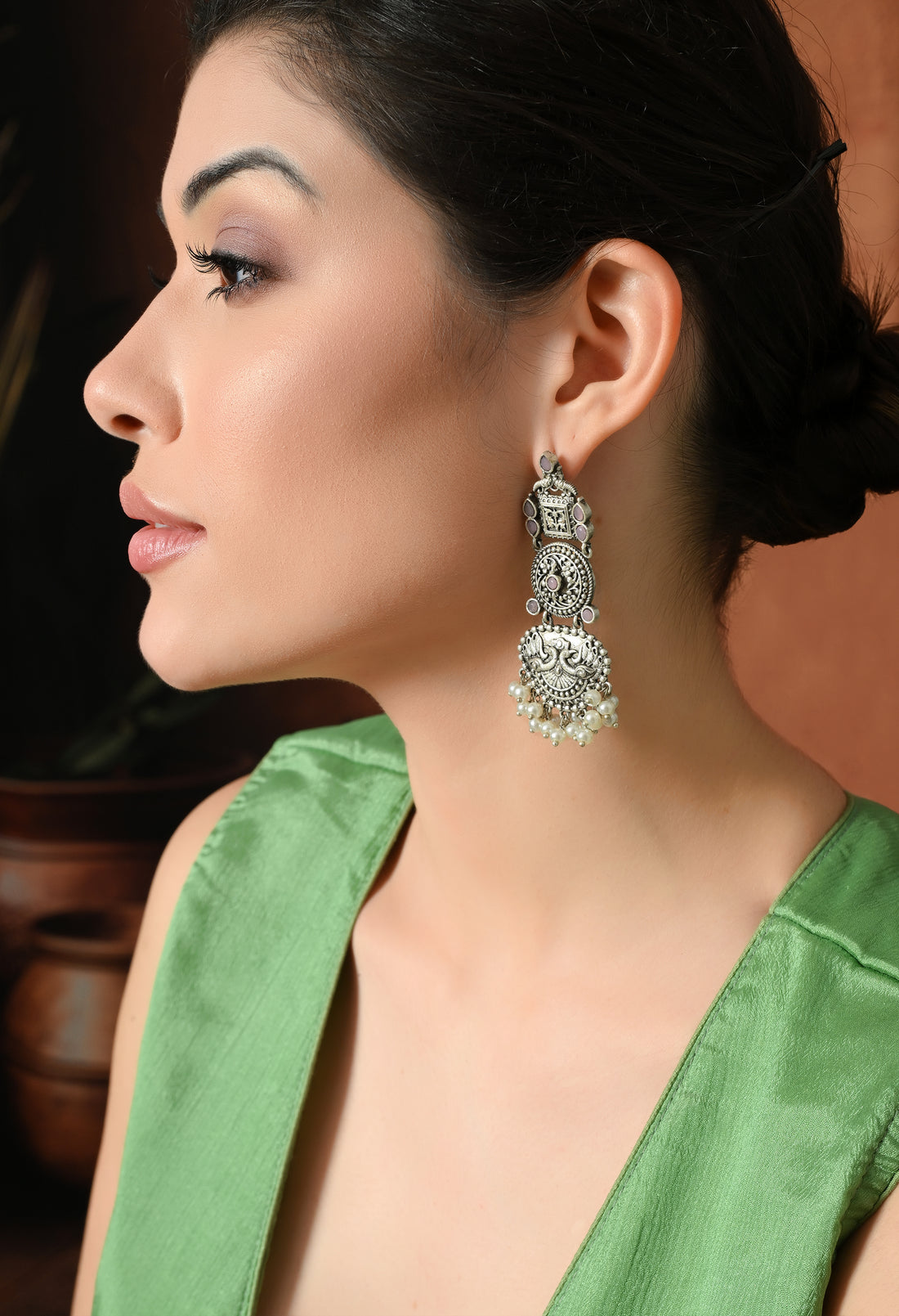 Elegant Pearled Silver Charm Earrings