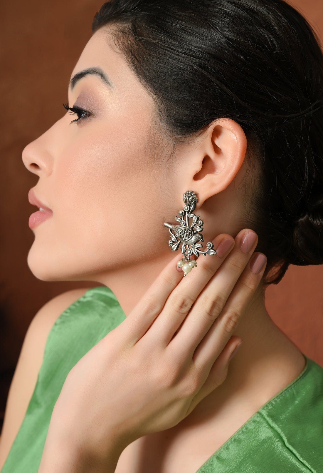 Elegant Silver Floral Heart Earrings