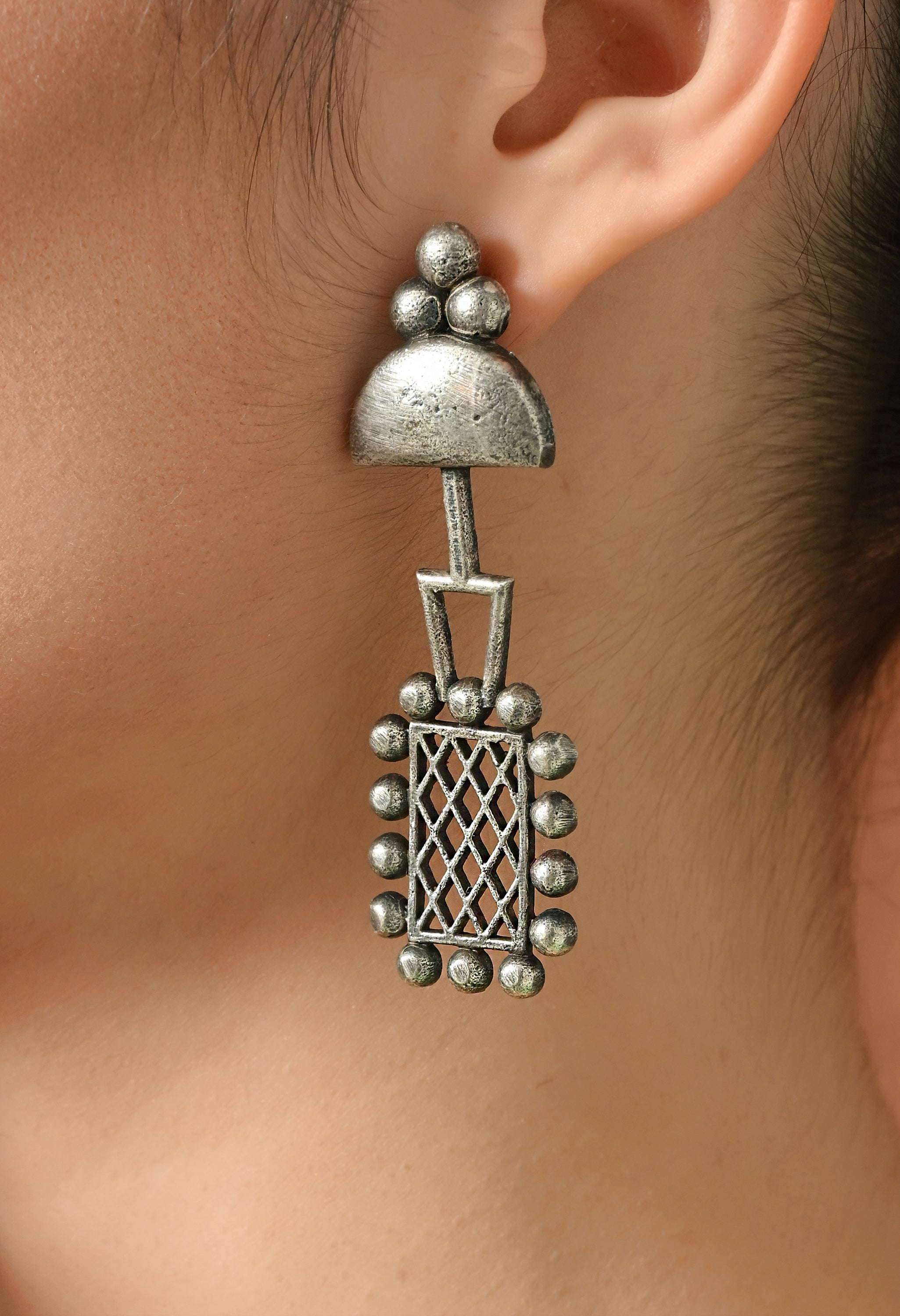 Royal Silver Temple Drop Earrings