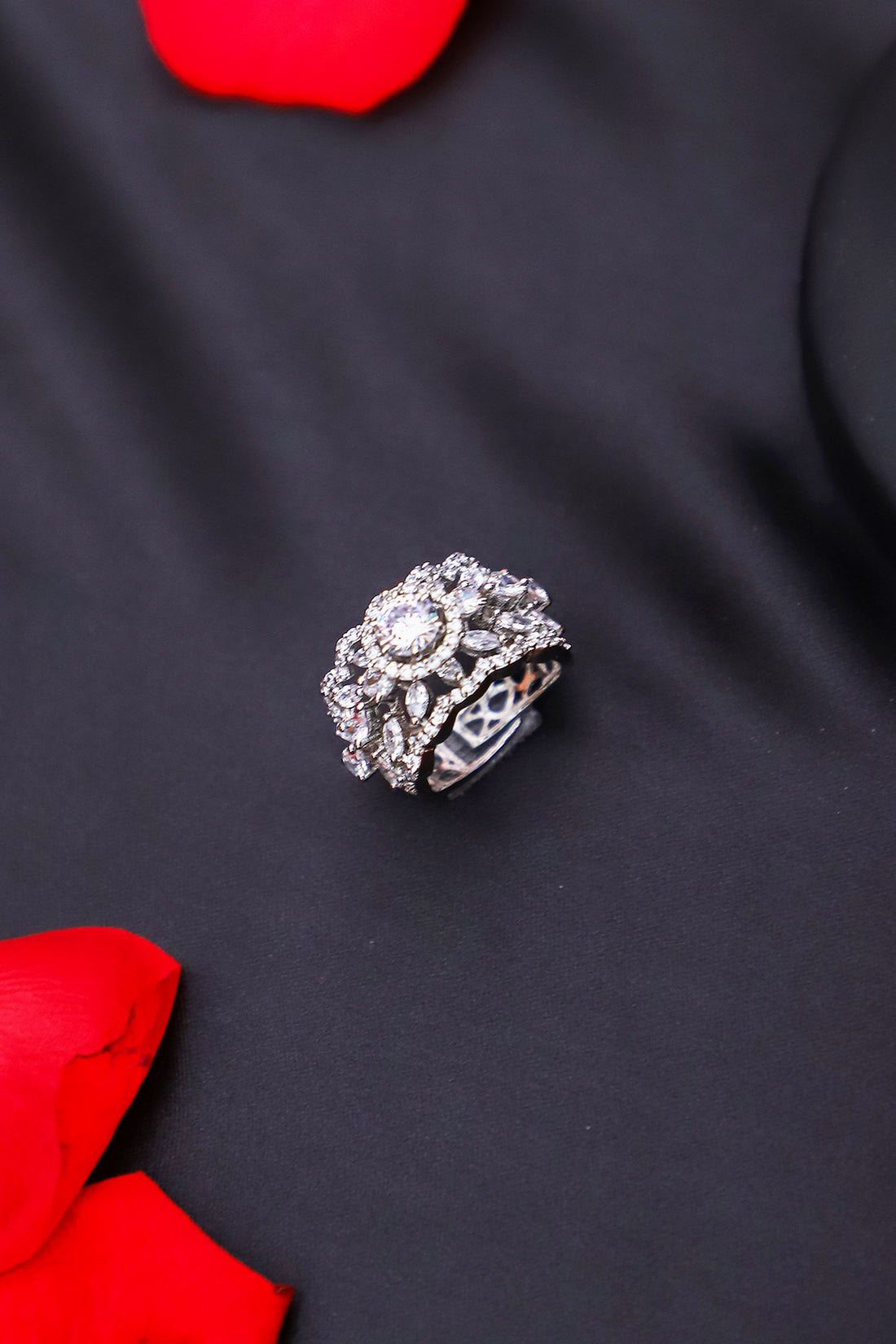 Ayesha Silver-plated American Diamond Ring