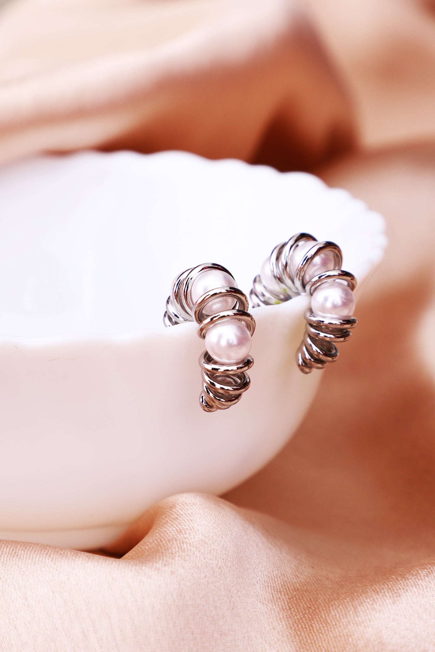 Pearl Spiral C Hoop Earrings