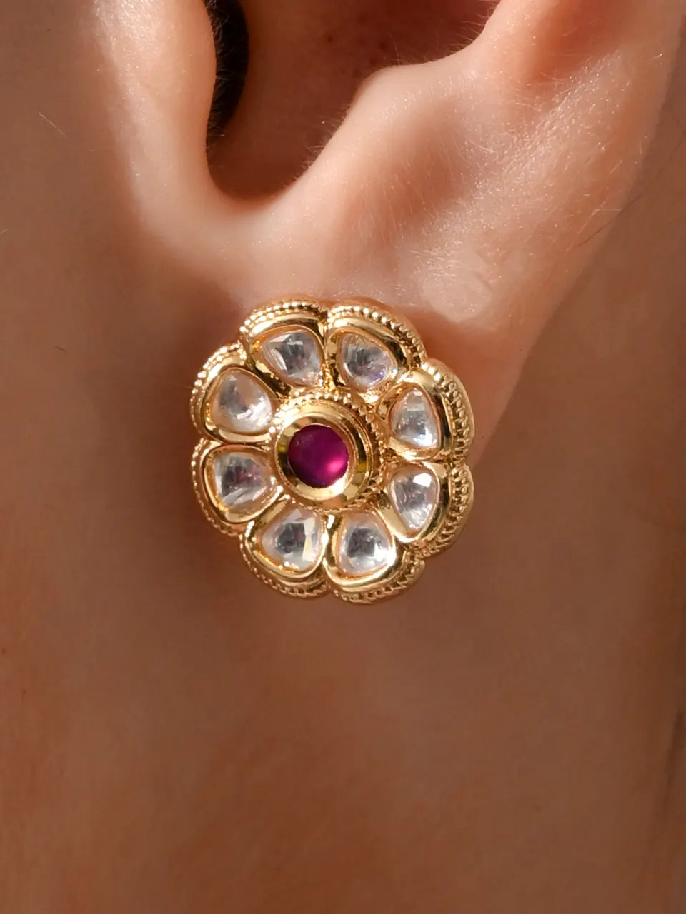 Blossom Ruby Glow Kundan Stud Earrings