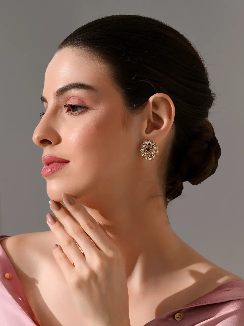 Emerald Bloom Kundan Stud Earrings