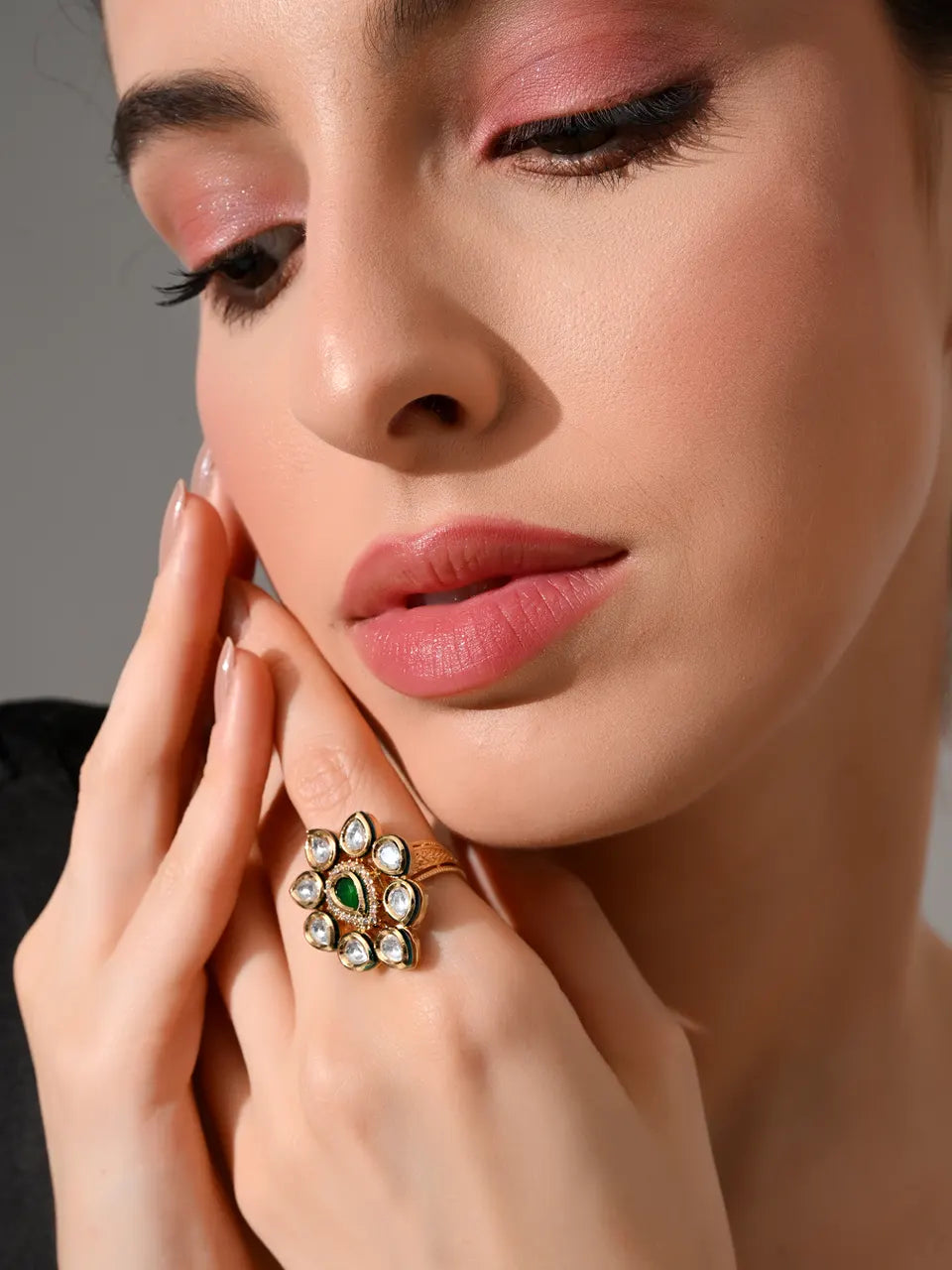Emerald Grace Kundan Statement Ring