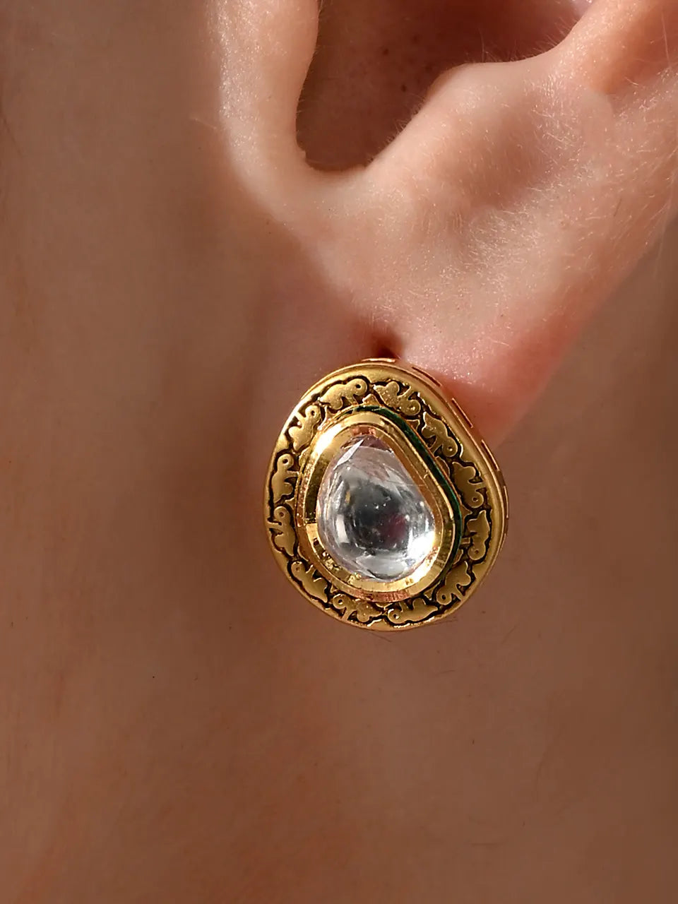 Heritage Teardrop Kundan Stud Earrings