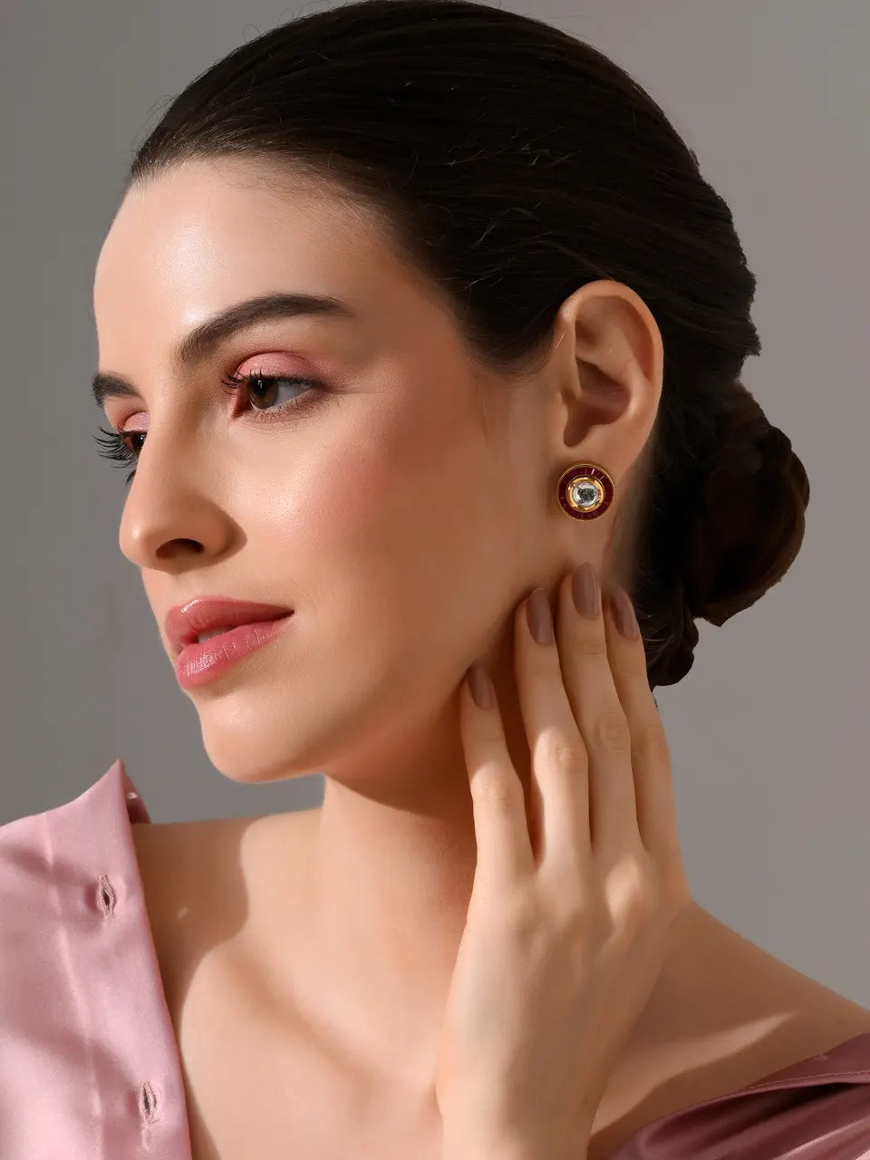 Ruby Radiance Kundan Stud Earrings