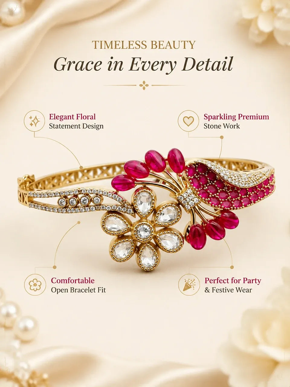 Ruby Bloom Floral Openable Bracelet