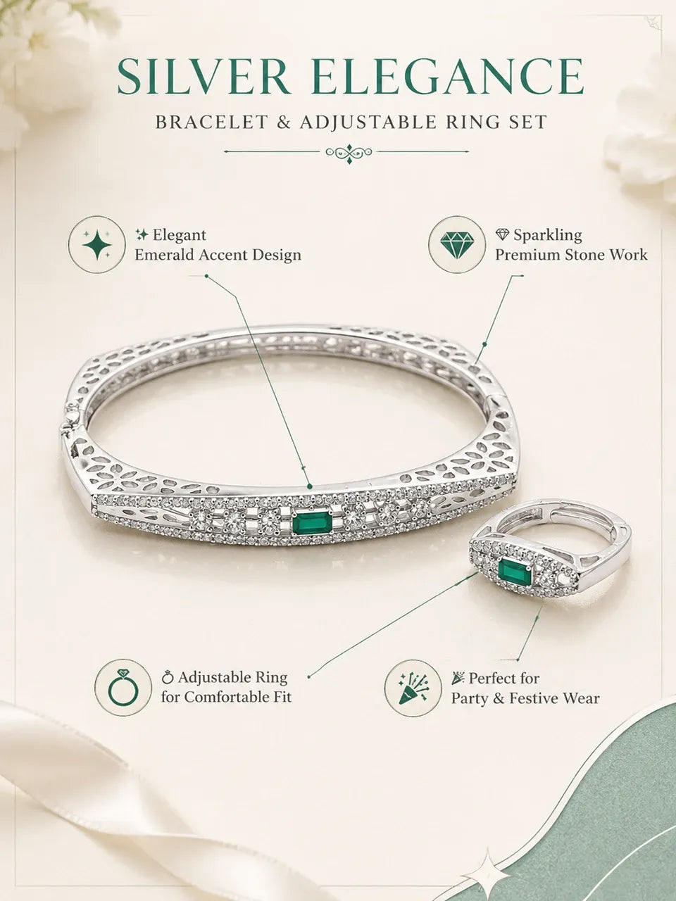 Emerald Luxe Bracelet and Ring Set