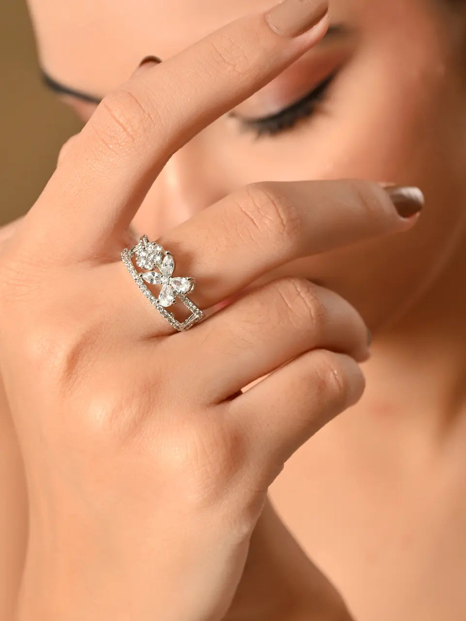 Sparkling Silver Royal Butterfly Ring