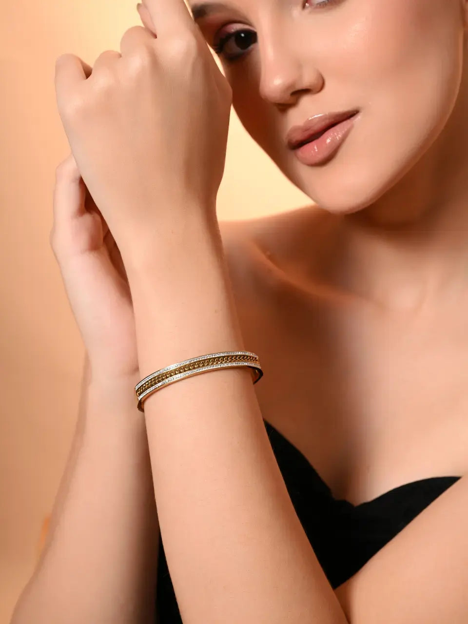 Elegant Dual-Tone Sparkle Bangle