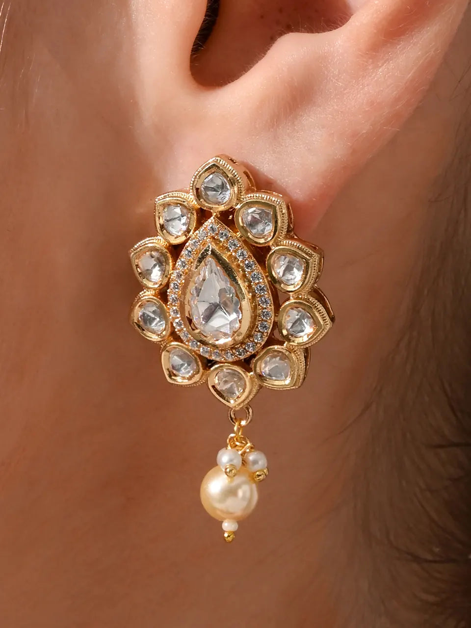 Majestic Kundan Pearl Drop Earrings