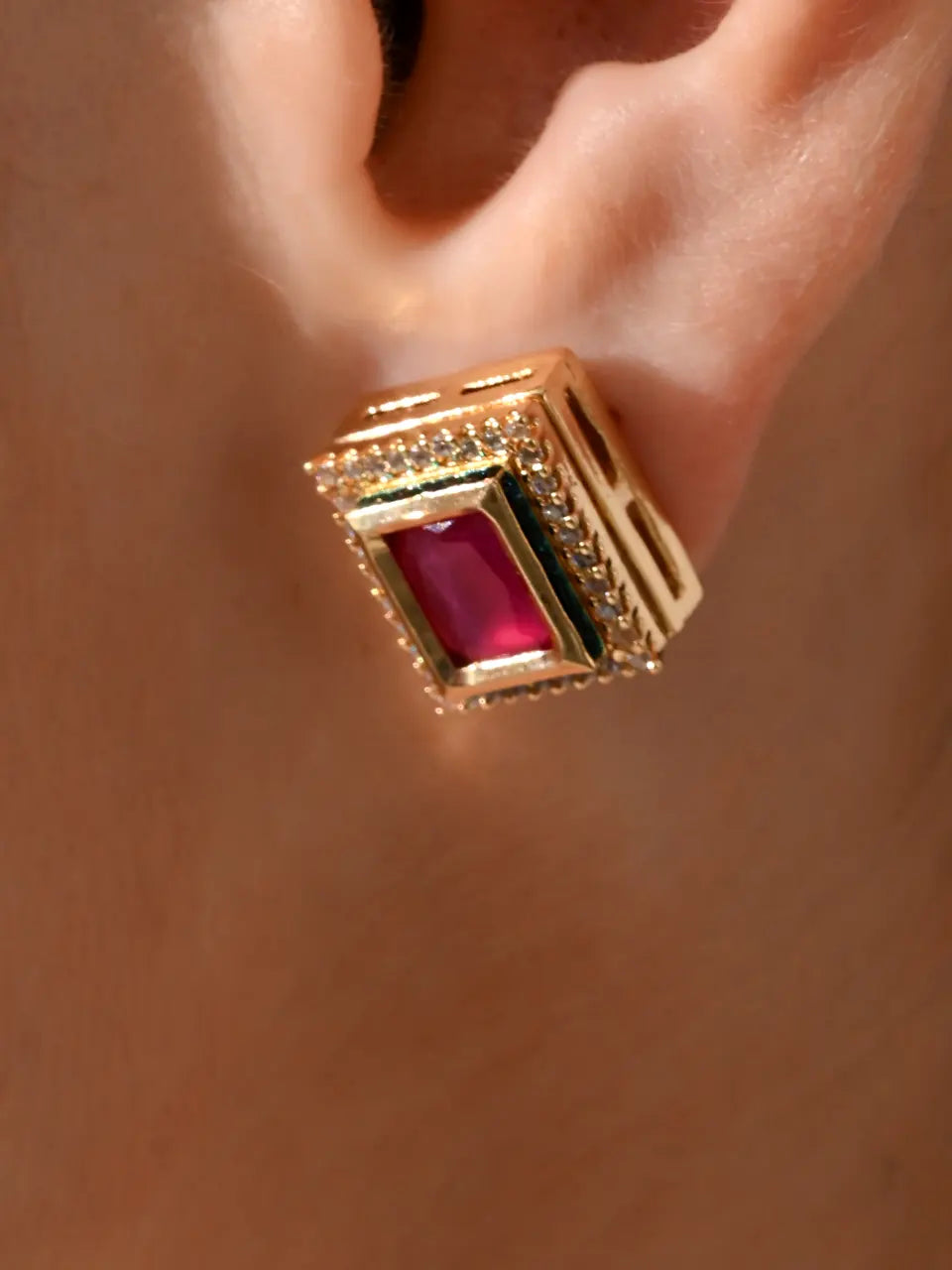 Crimson Royale Square Earrings