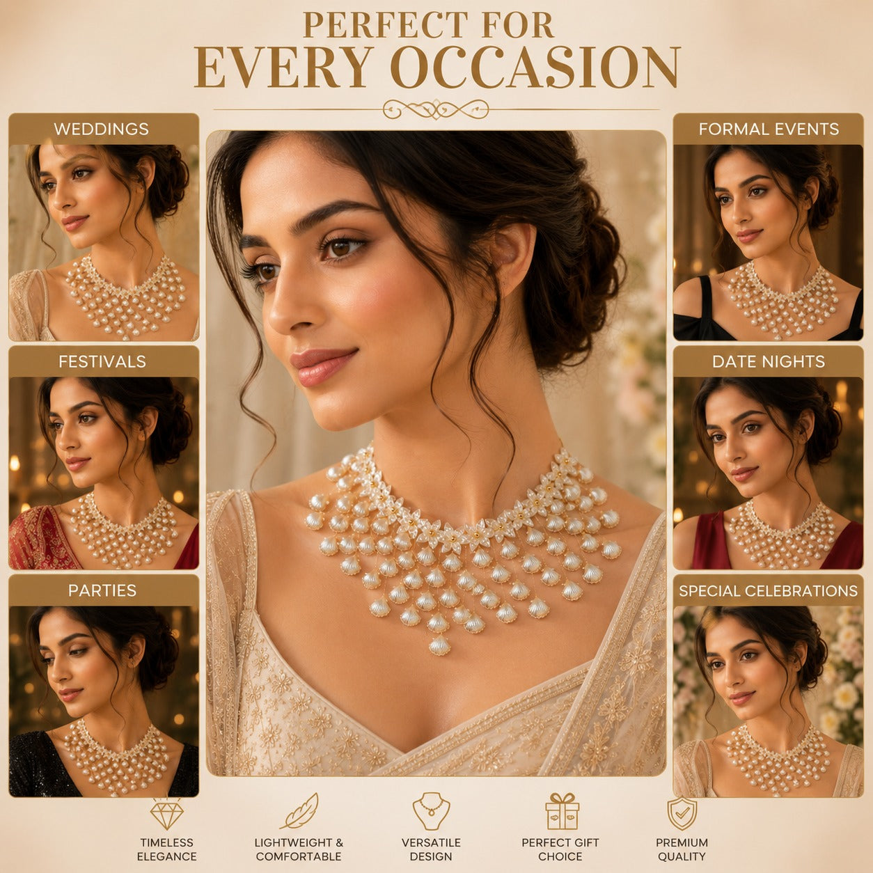Pearl Blossom Cascade Statement Necklace