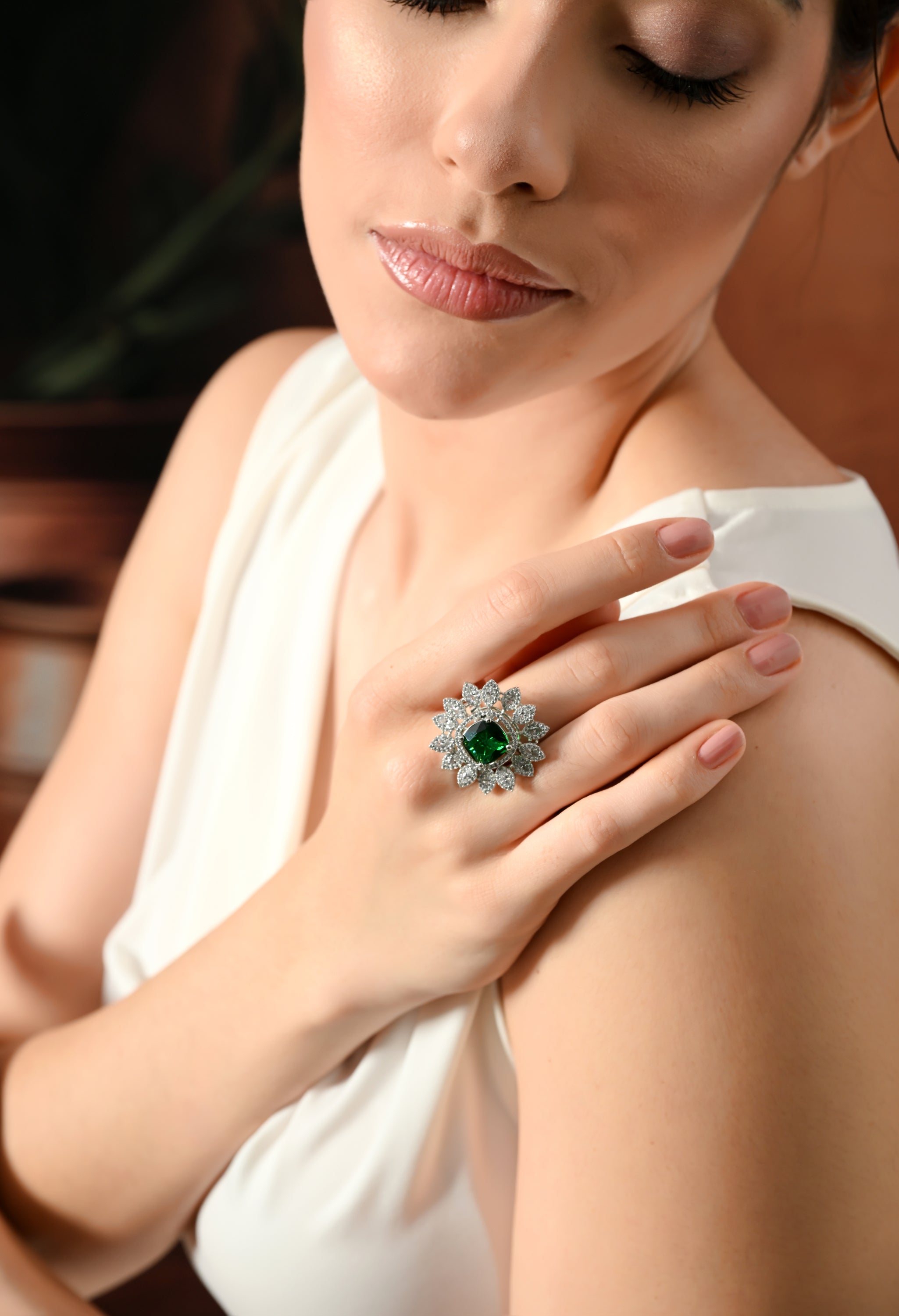 Emerald Radiance Blossom Ring