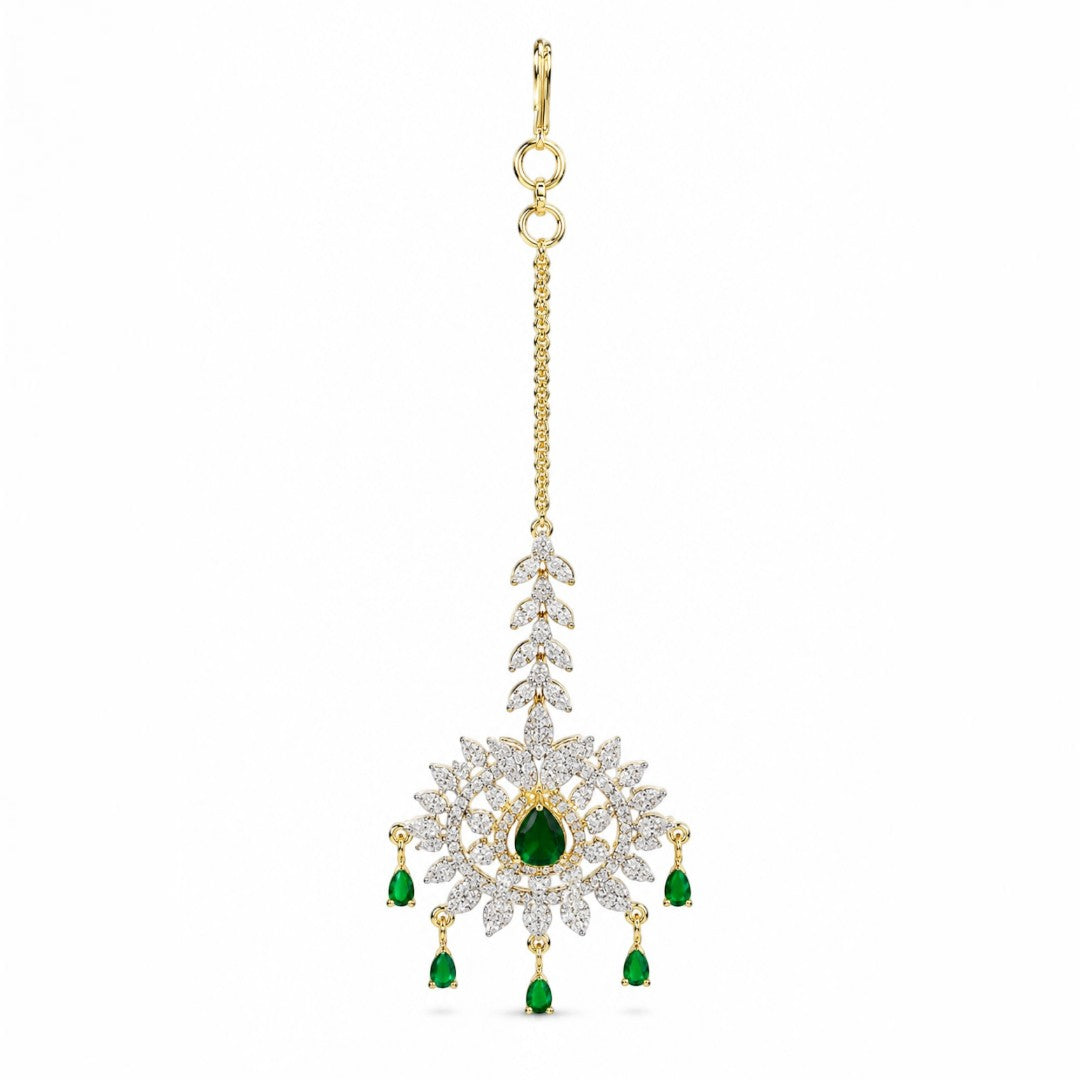 Emerald Green Floral Crystal Gold-Tone Maang Tikka