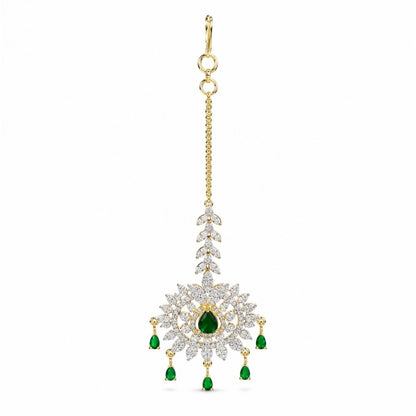 Emerald Green Floral Crystal Gold-Tone Maang Tikka