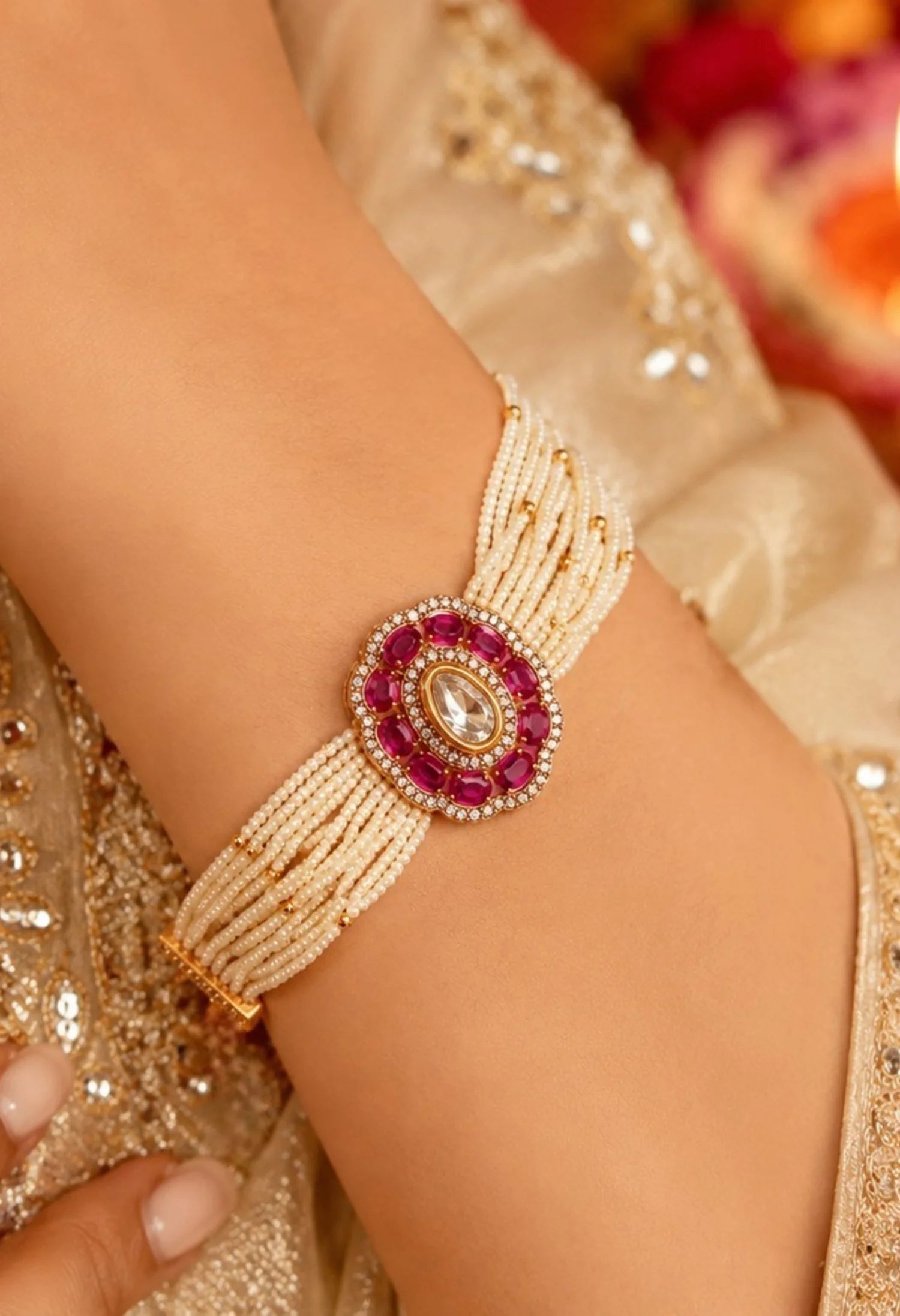 Pearl Bloom Ruby Charm Bracelet