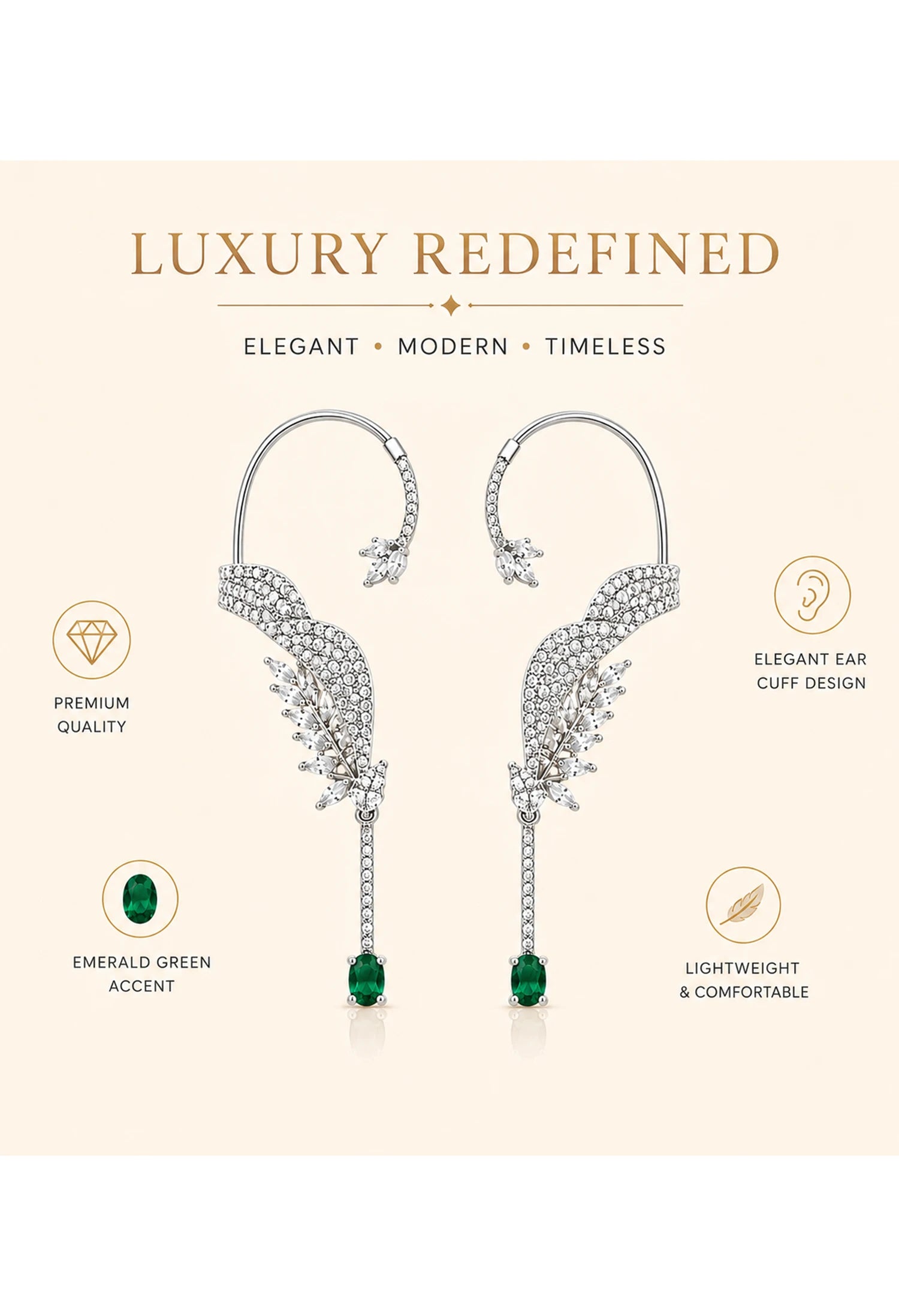 Emerald Whisper Ear Cuffs