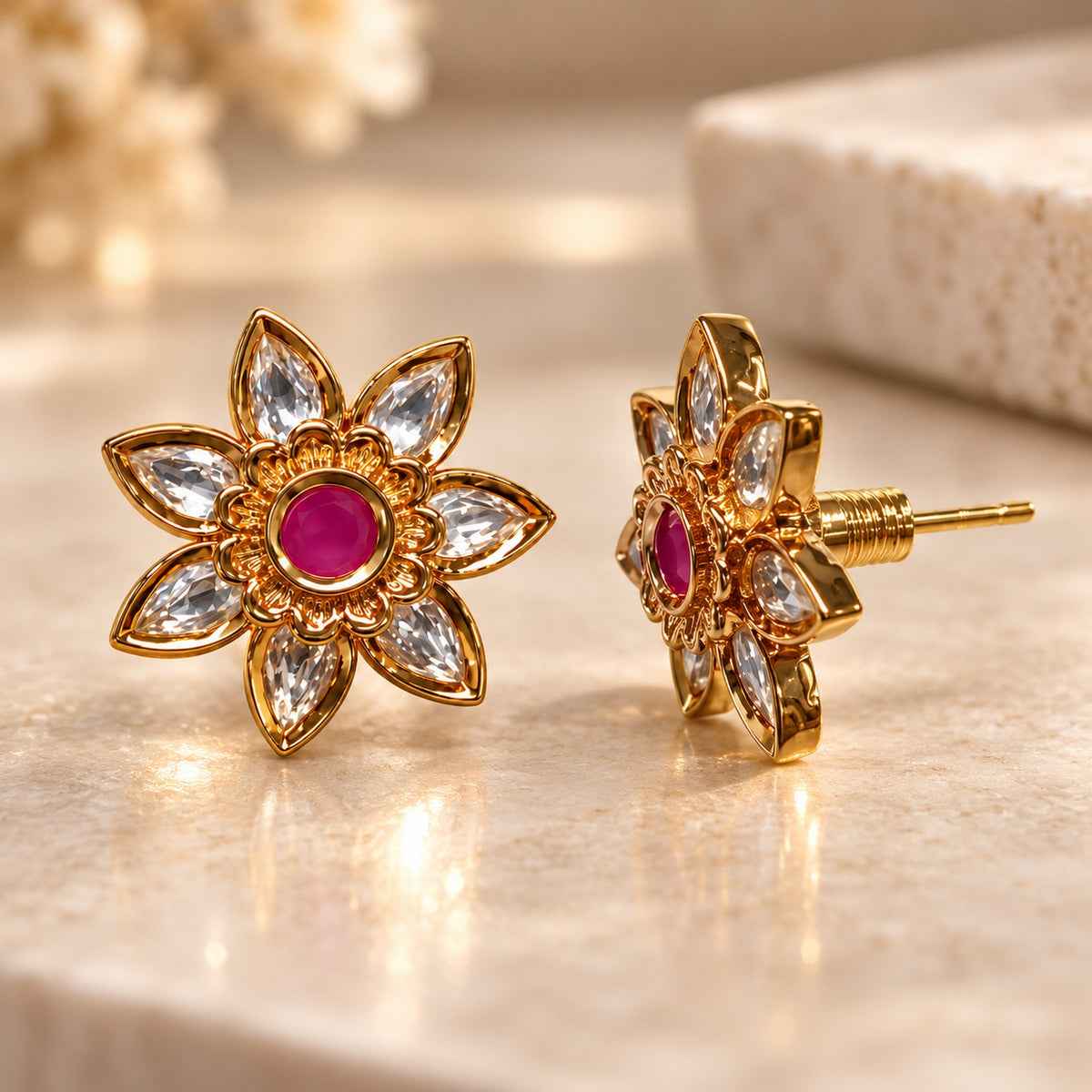 Ruby Bloom Stud Earrings